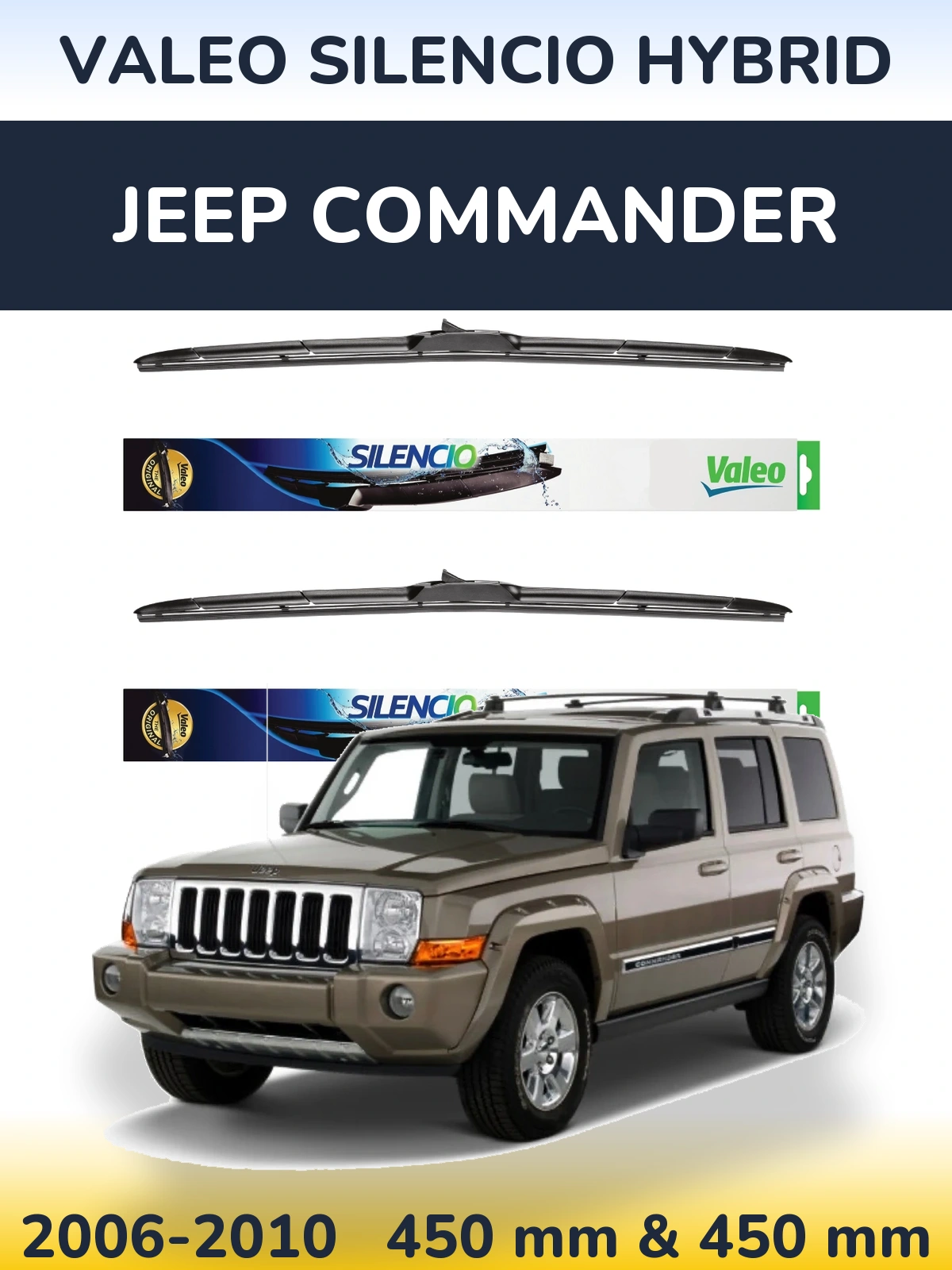 Комплект передних дворников Valeo Silencio Hybrid 450 & 450 мм для Jeep Commander 2006-2010