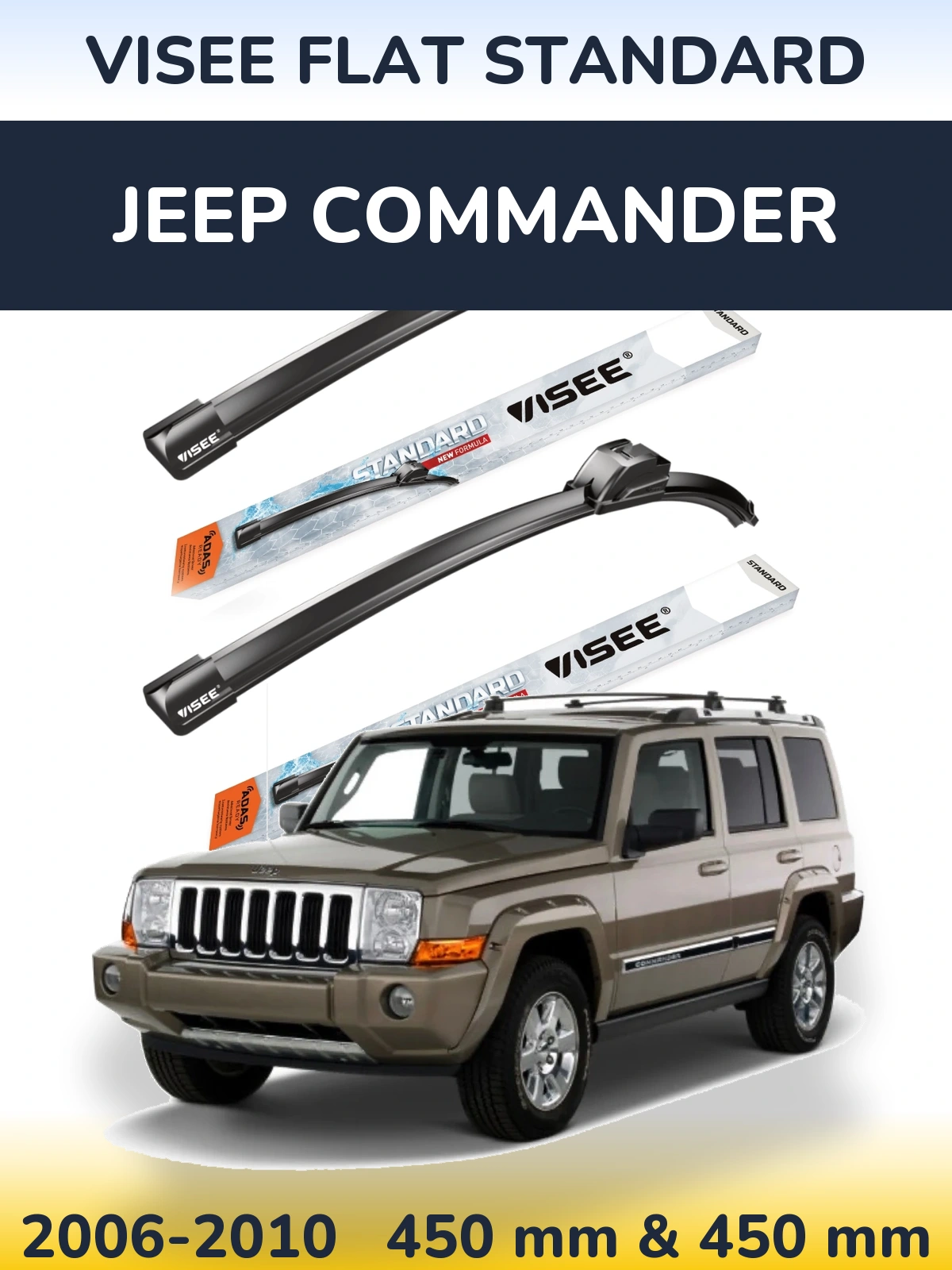 Front wiper blade set VISEE FLAT STANDARD 450 & 450 mm for Jeep Commander 2006-2010