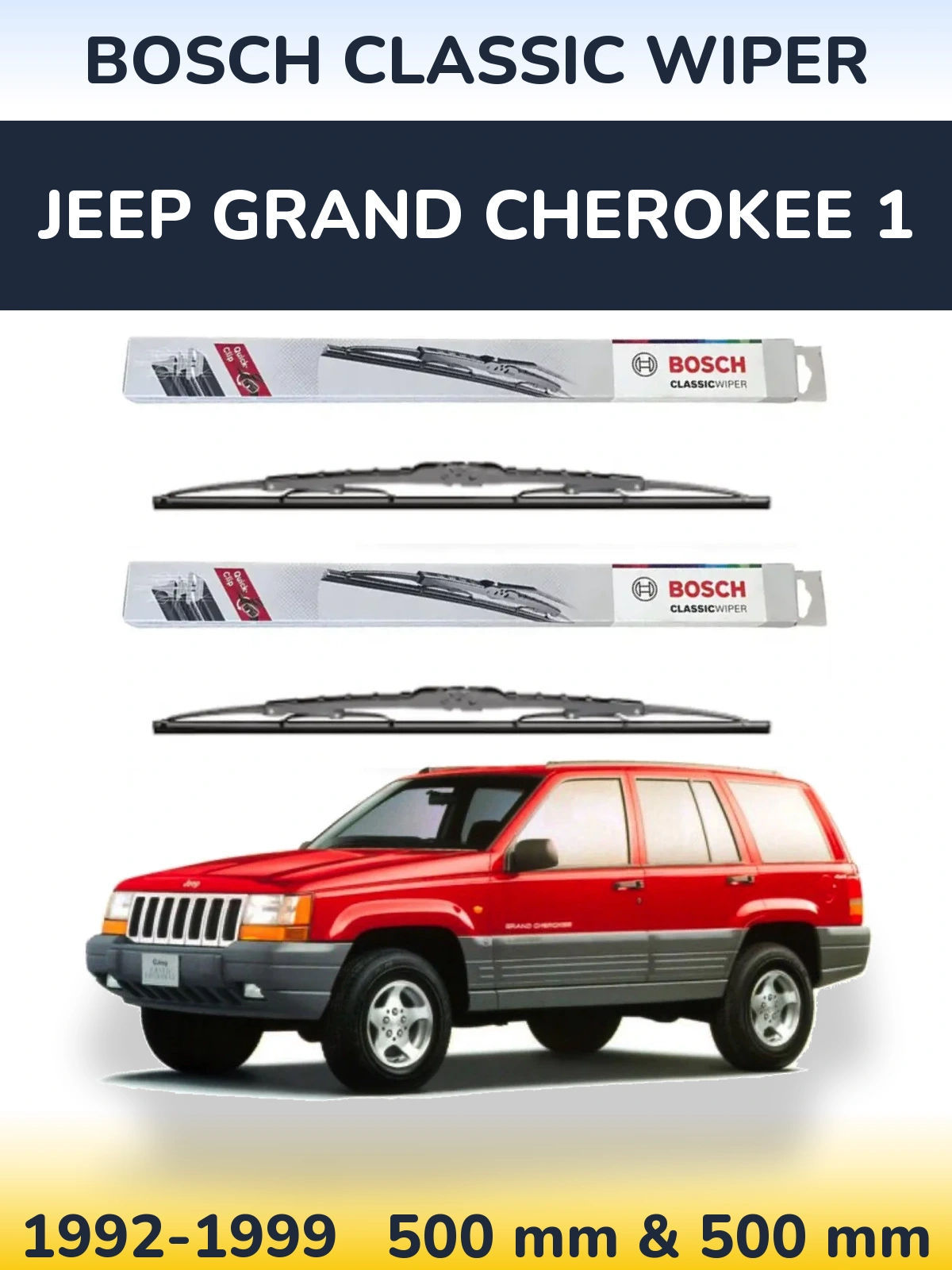 Комплект передних дворников BOSCH Classic Wiper 500 & 500 мм для Jeep Grand Cherokee 1 1992-1999