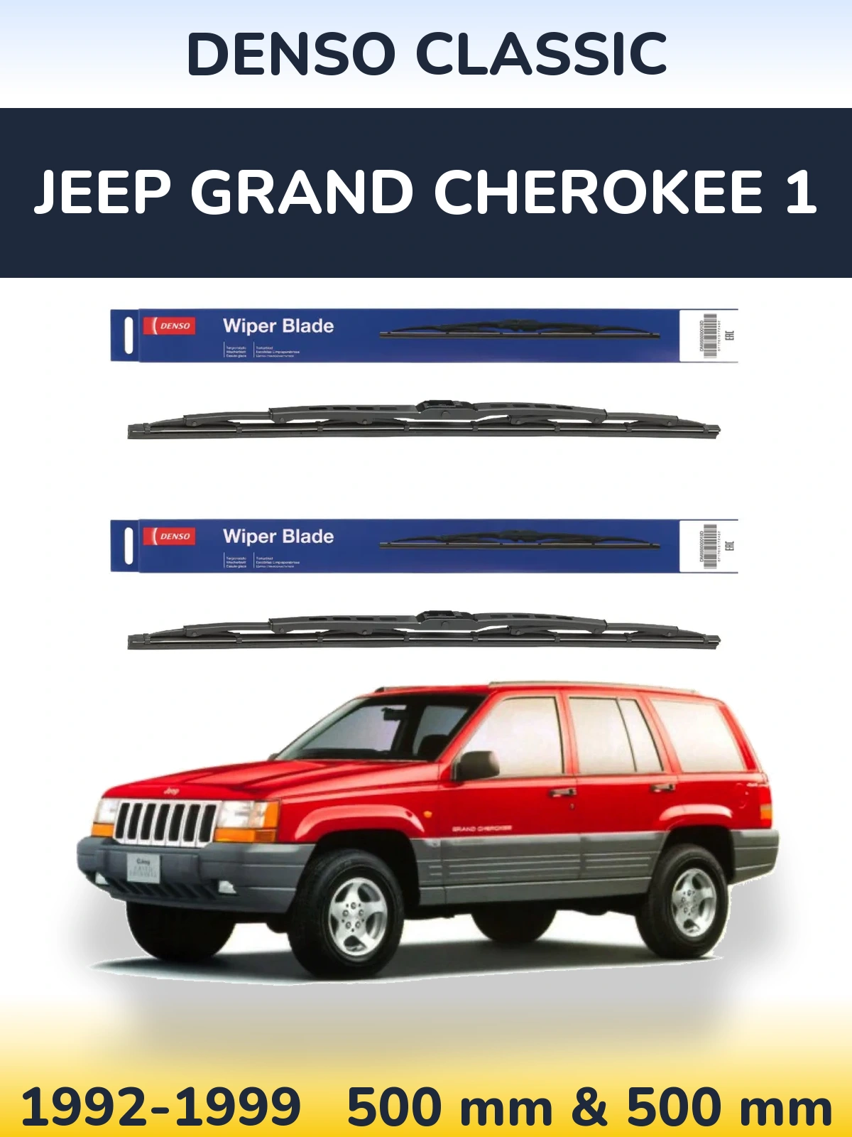 Front wiper blade set Denso Classic 500 & 500 mm for Jeep Grand Cherokee 1 1992-1999