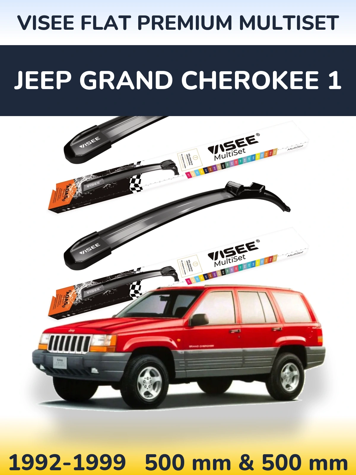Front wiper blade set VISEE FLAT PREMIUM MultiSet 500 & 500 mm for Jeep Grand Cherokee 1 1992-1999