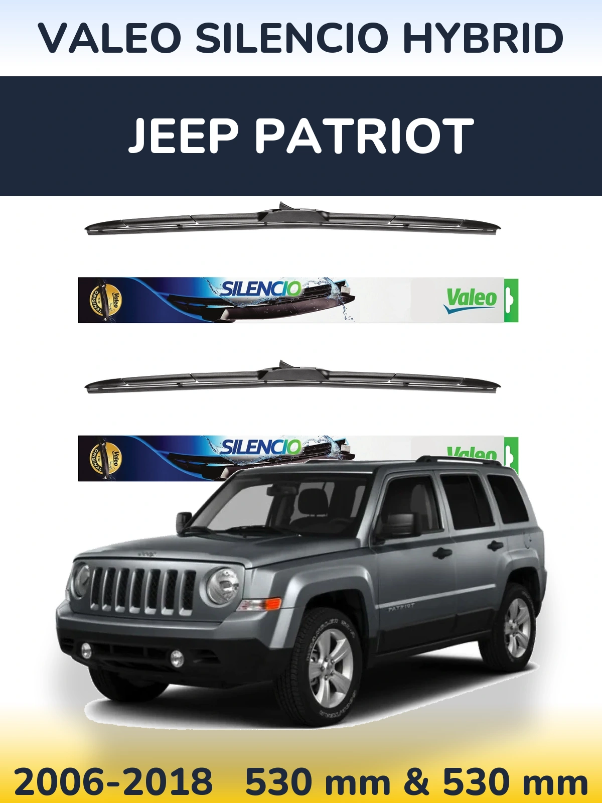 Комплект передних дворников Valeo Silencio Hybrid 530 & 530 мм для Jeep Patriot 2006-2018