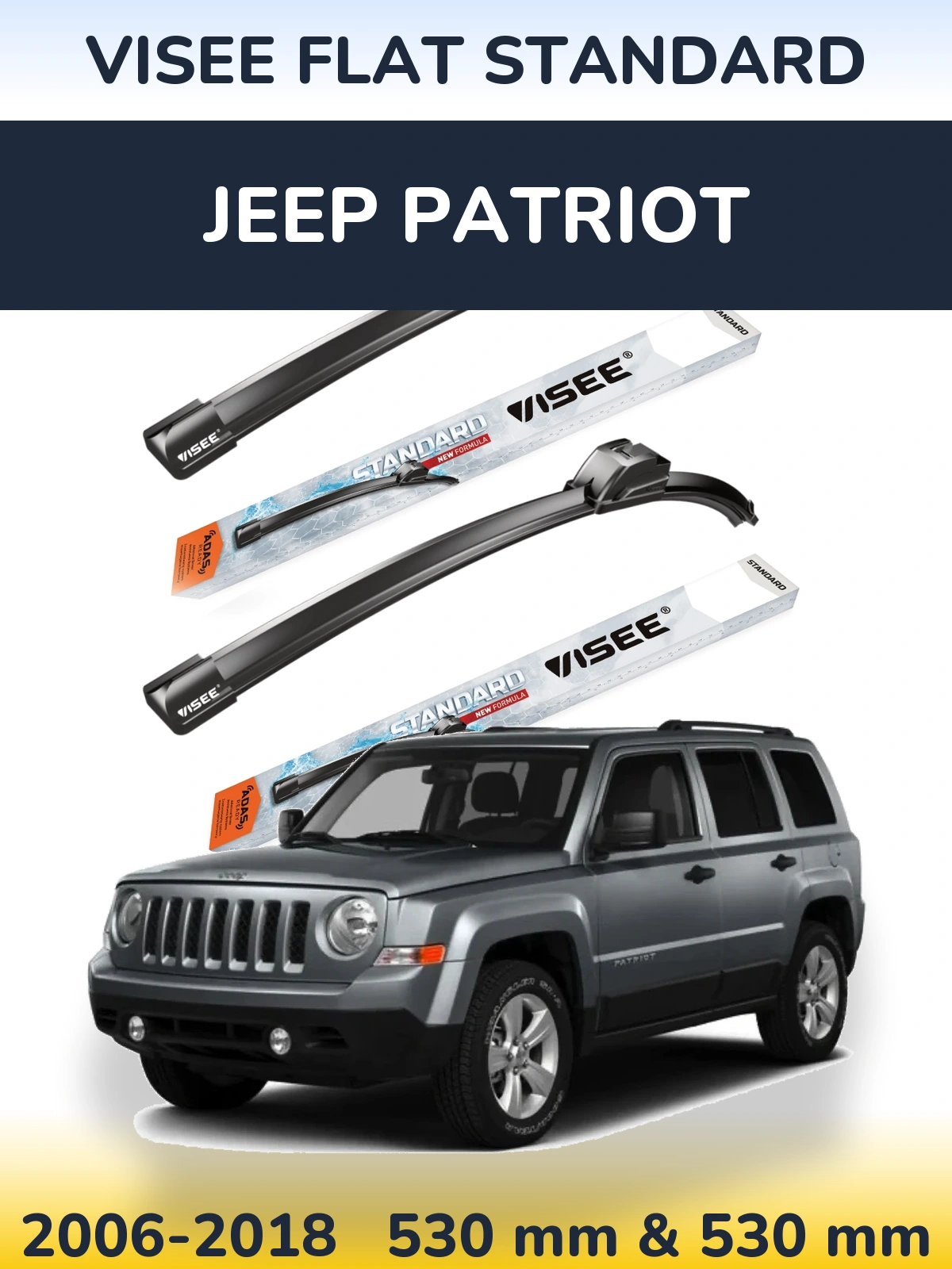 Komplet przednich wycieraczek VISEE FLAT STANDARD 530 & 530 mm do Jeep Patriot 2006-2018