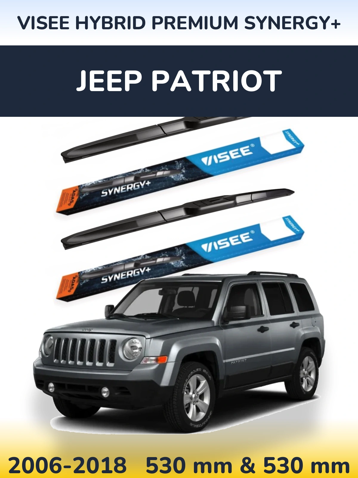 Komplet przednich wycieraczek VISEE HYBRID PREMIUM SYNERGY+ 530 & 530 mm do Jeep Patriot 2006-2018