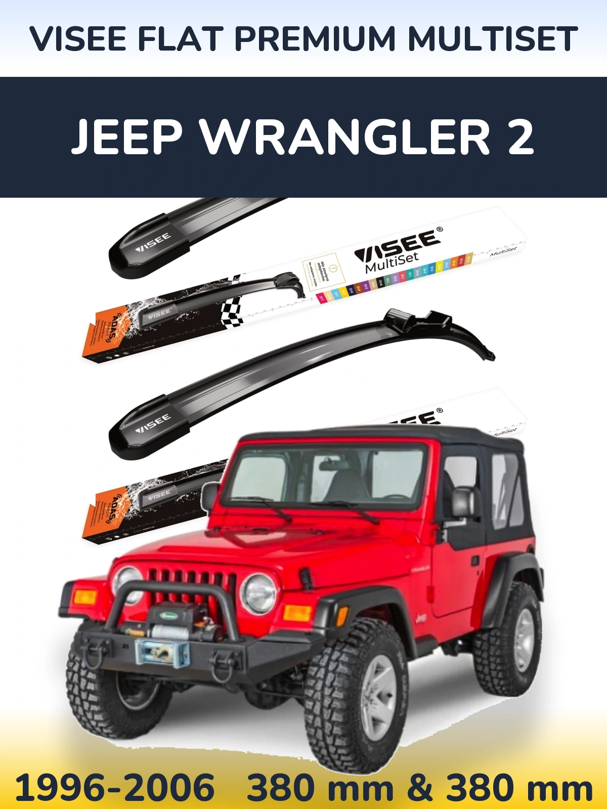 Komplet przednich wycieraczek VISEE FLAT PREMIUM MultiSet 380 & 380 mm do Jeep Wrangler 2 1996-2006