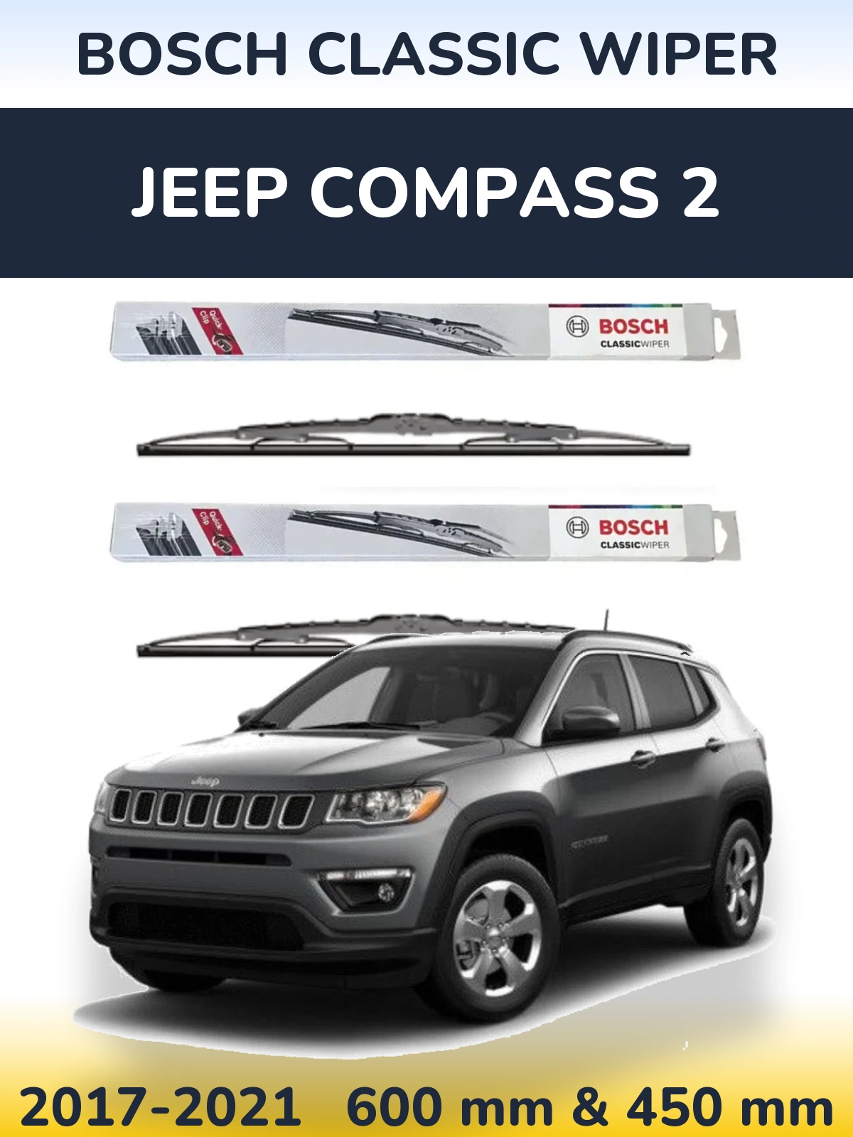 Komplet przednich wycieraczek BOSCH Classic Wiper 600 & 450 mm do Jeep Compass 2 2017-2021