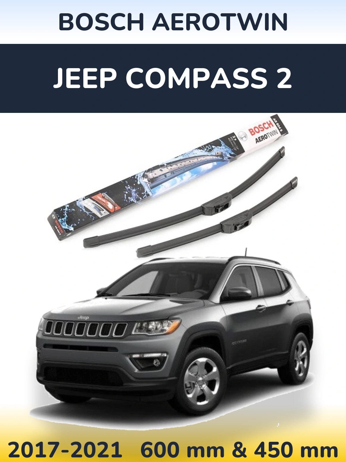 Komplet przednich wycieraczek BOSCH AeroTwin 600 & 450 mm do Jeep Compass 2 2017-2021