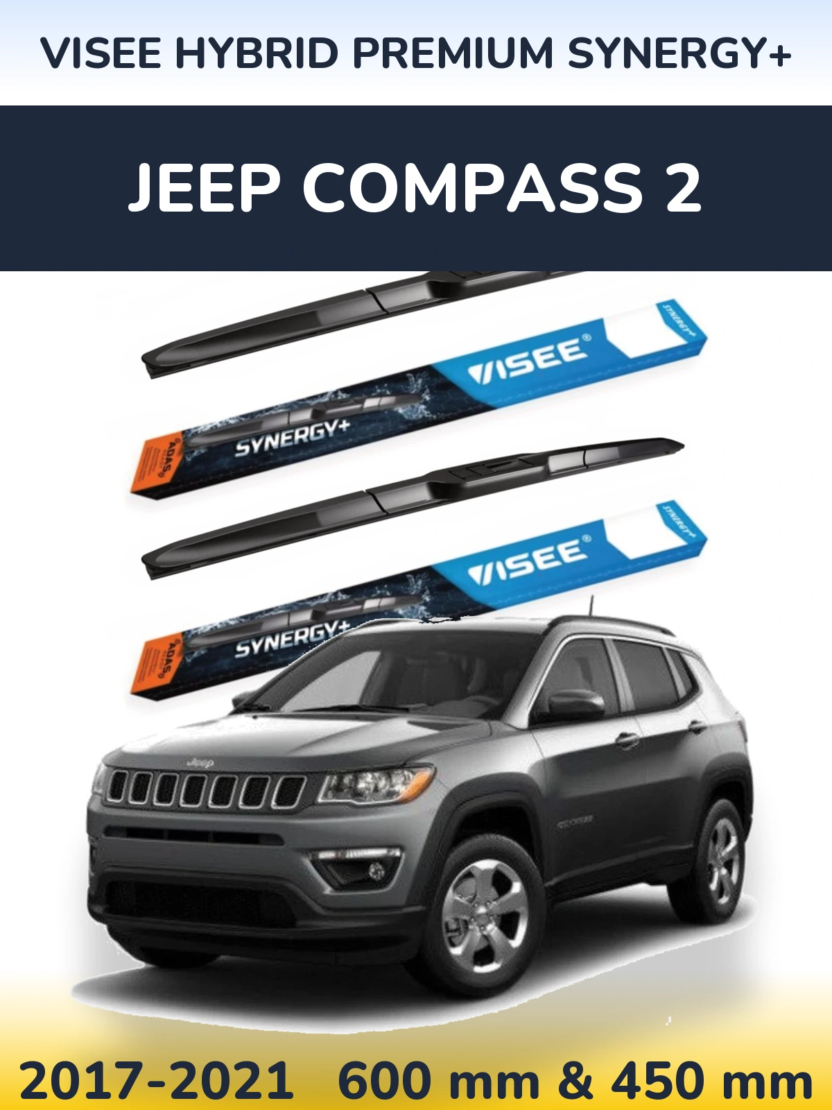 Komplet przednich wycieraczek VISEE HYBRID PREMIUM SYNERGY+ 600 & 450 mm do Jeep Compass 2 2017-2021