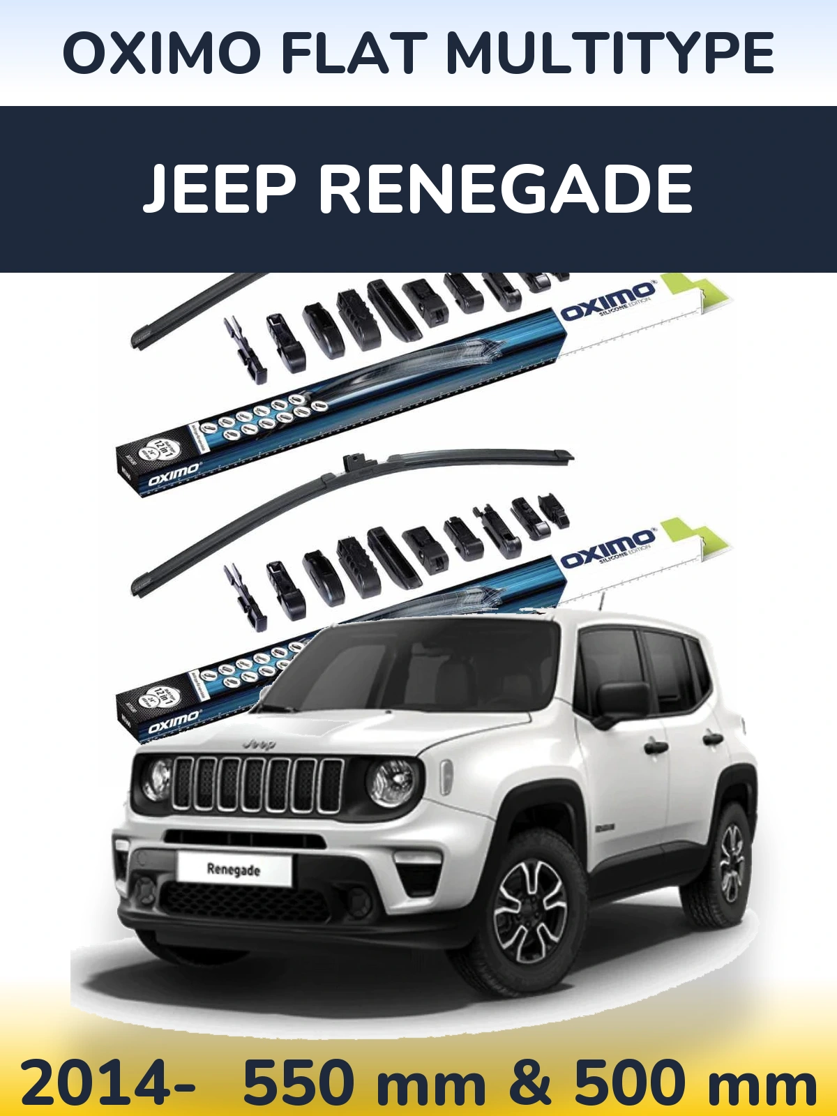 Front wiper blade set Oximo Flat MultiTypee 550 & 500 mm for Jeep Renegade 2014-2026