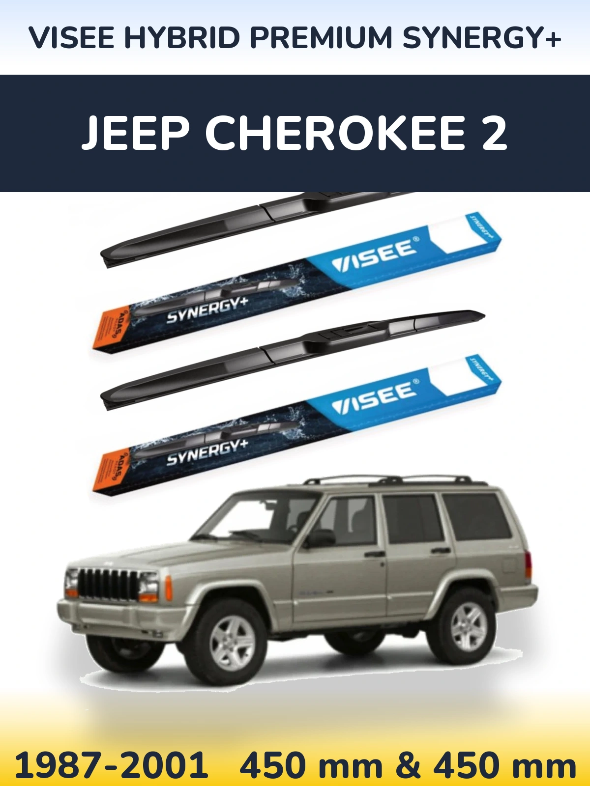 Front wiper blade set VISEE HYBRID PREMIUM SYNERGY+ 450 & 450 mm for Jeep Cherokee 2 1987-2001