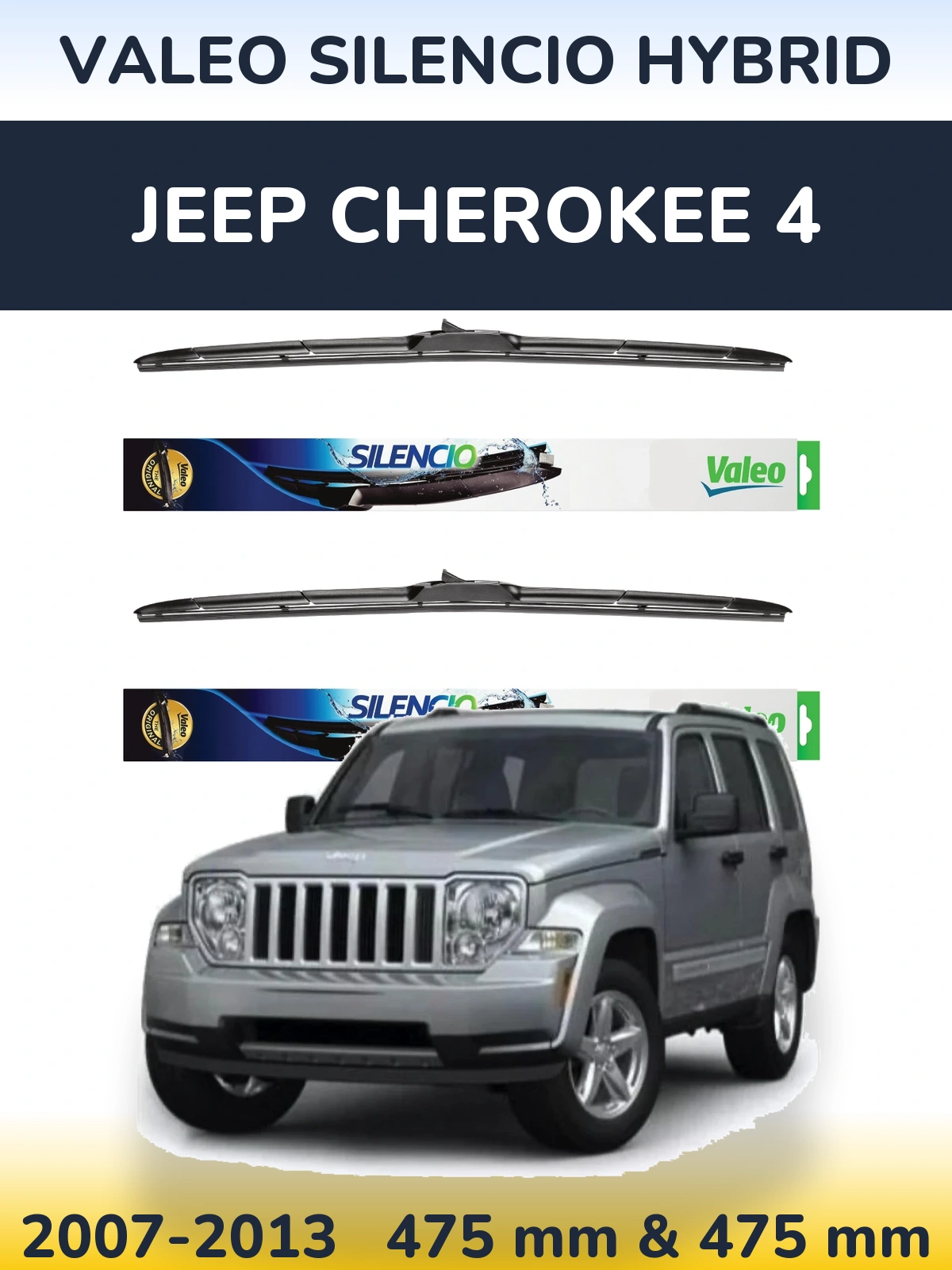 Komplet przednich wycieraczek Valeo Silencio Hybrid 475 & 475 mm do Jeep Cherokee 4 2007-2013
