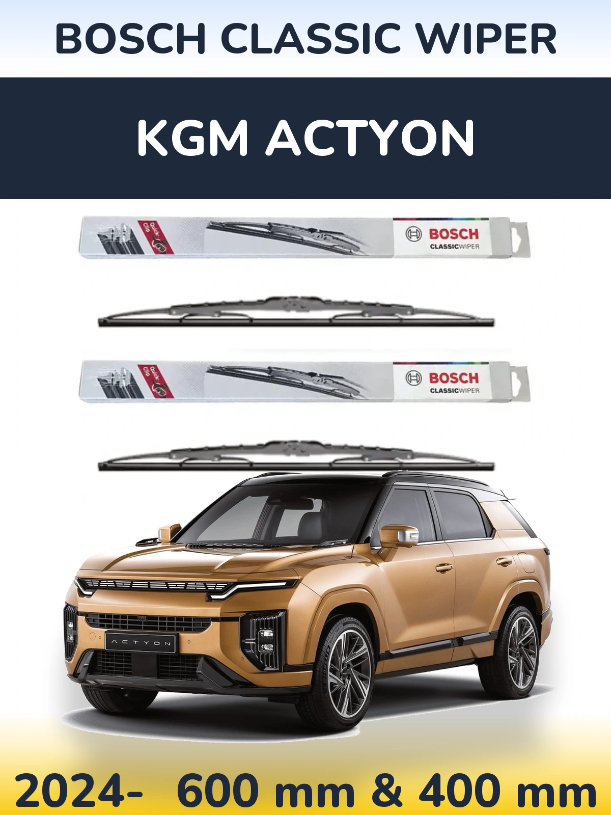 Комплект передніх щіток BOSCH Classic Wiper 600 & 400 мм для KGM Actyon 2024-2026