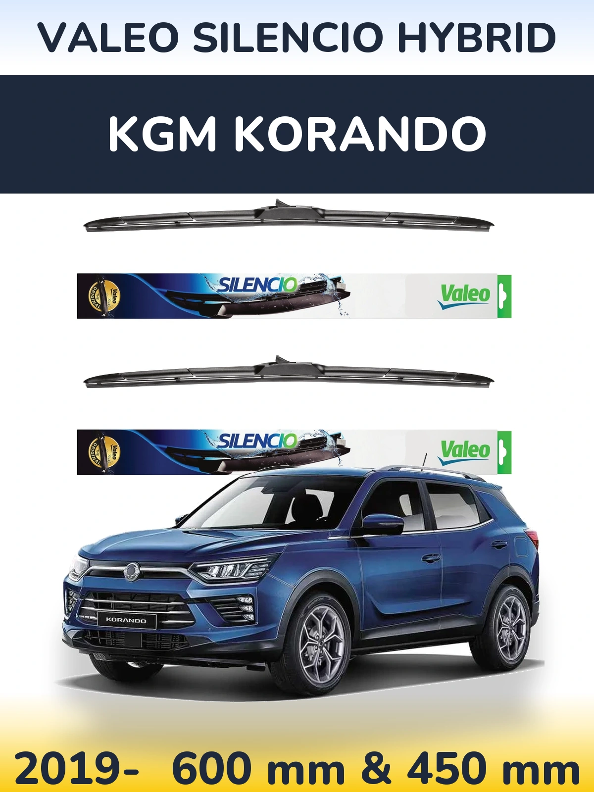 Комплект передних дворников Valeo Silencio Hybrid 600 & 450 мм для KGM Korando 2019-2026