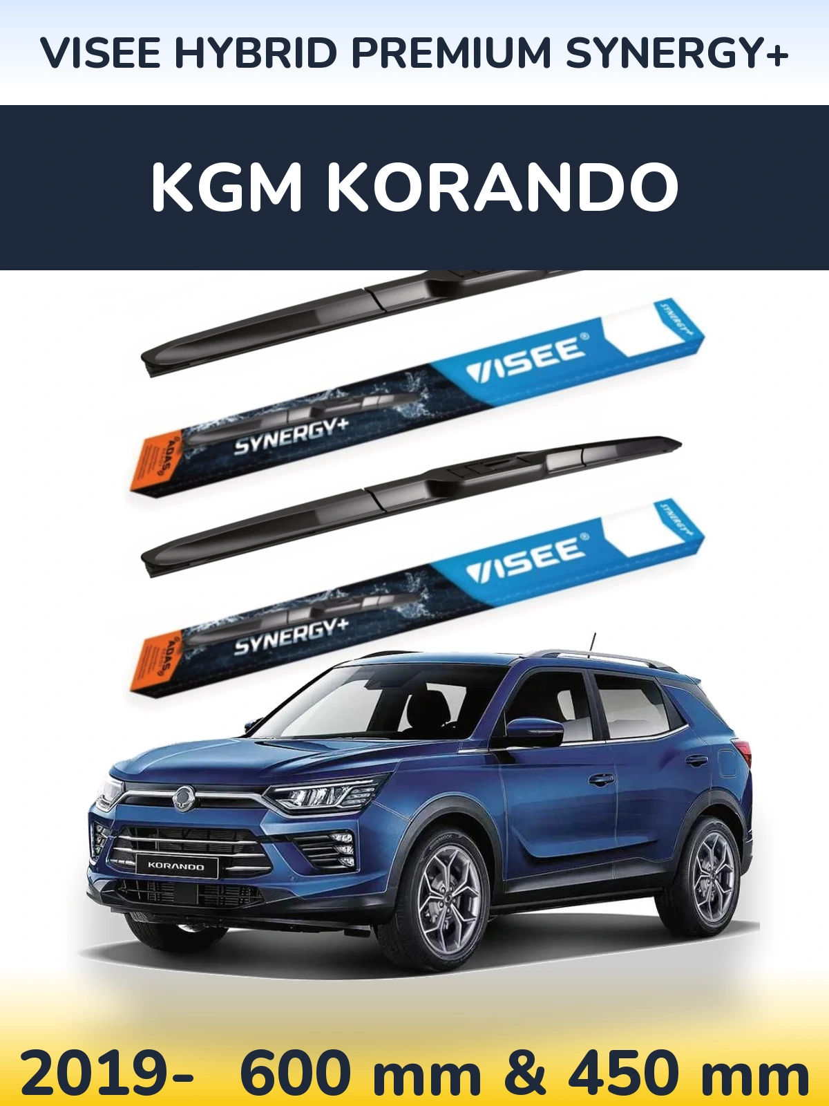 Front wiper blade set VISEE HYBRID PREMIUM SYNERGY+ 600 & 450 mm for KGM Korando 2019-2026