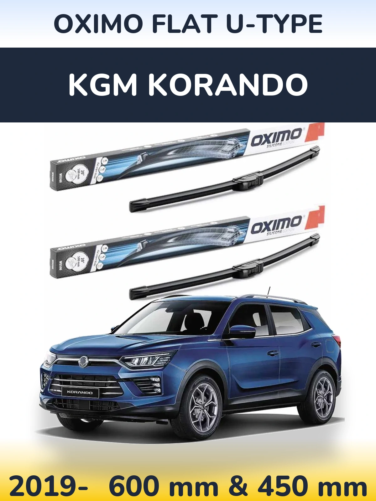 Front wiper blade set Oximo Flat U-type 600 & 450 mm for KGM Korando 2019-2026