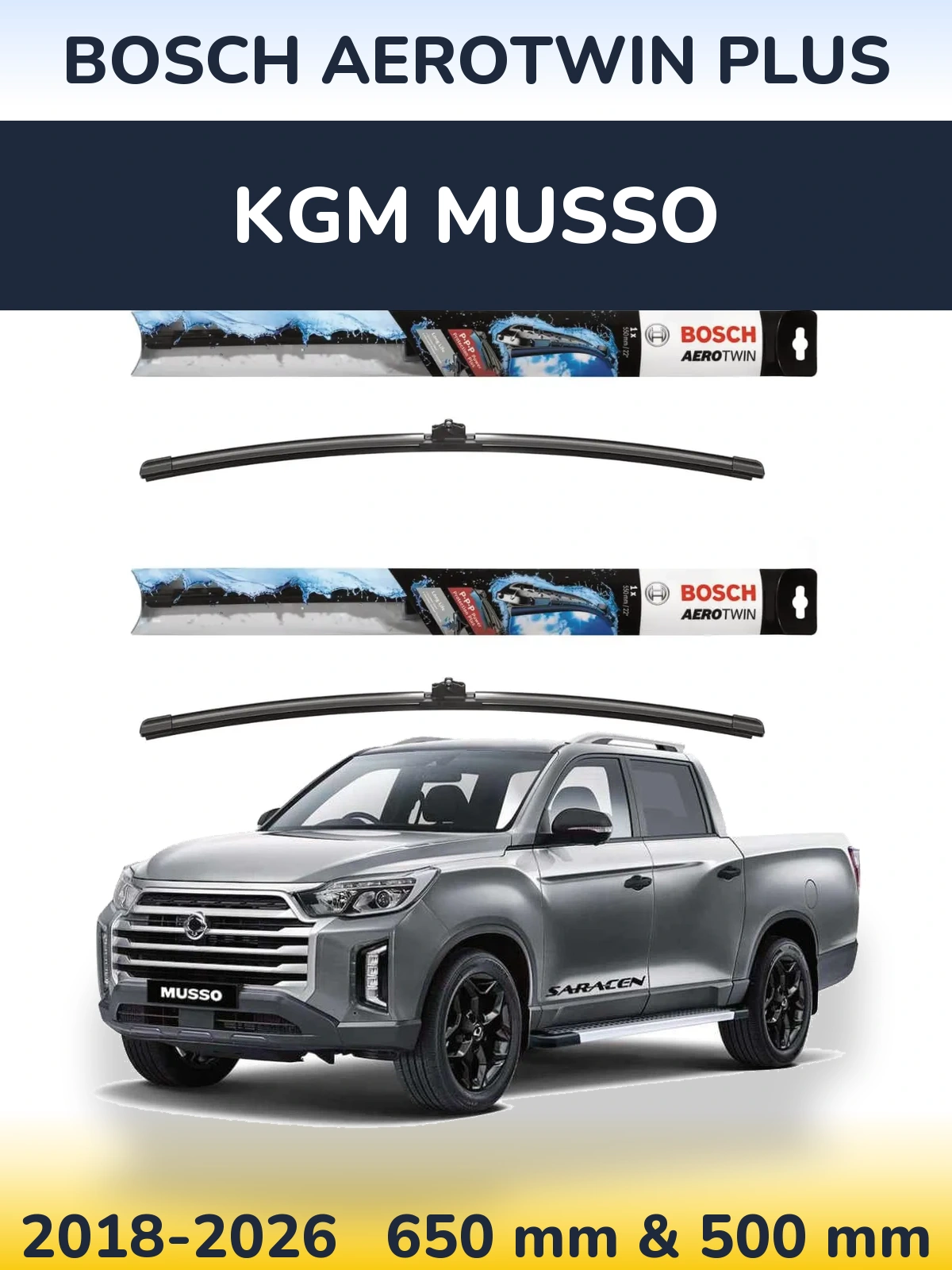 Комплект передних дворников BOSCH AeroTwin Plus 650 & 500 мм для KGM Musso 2018-2026