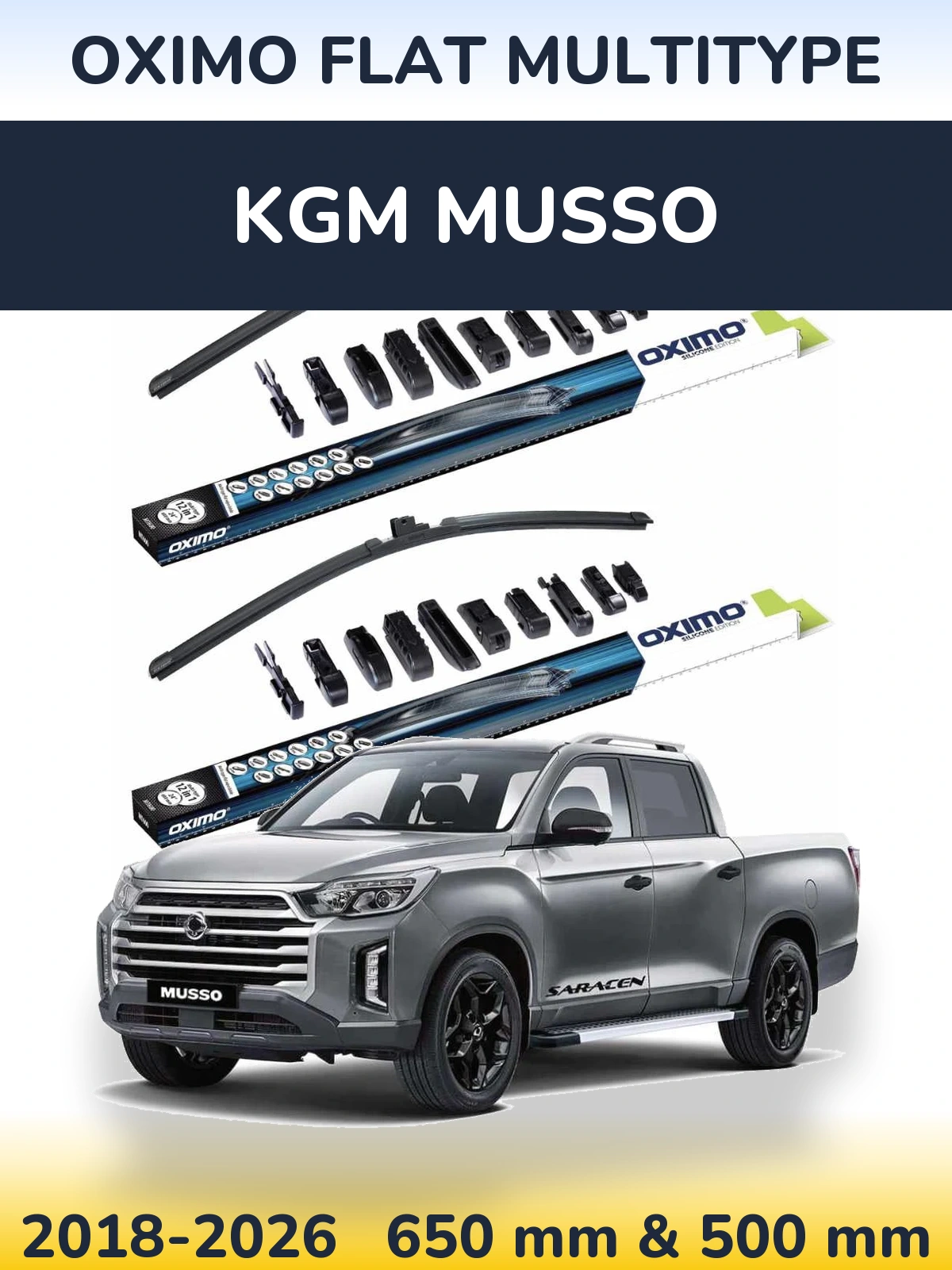 Komplet przednich wycieraczek Oximo Flat MultiType 650 & 500 mm do KGM Musso 2018-2026