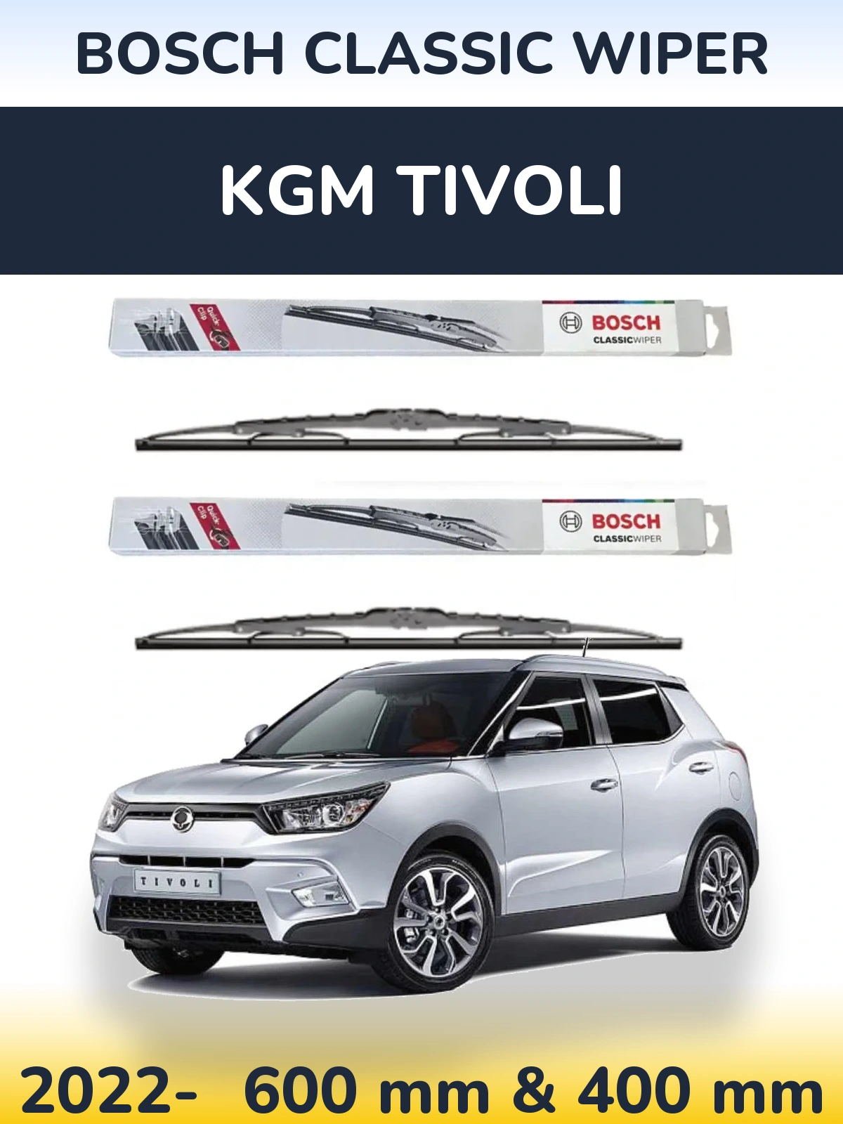 Komplet przednich wycieraczek BOSCH Classic Wiper 600 & 400 mm do KGM Tivoli 2022-2026