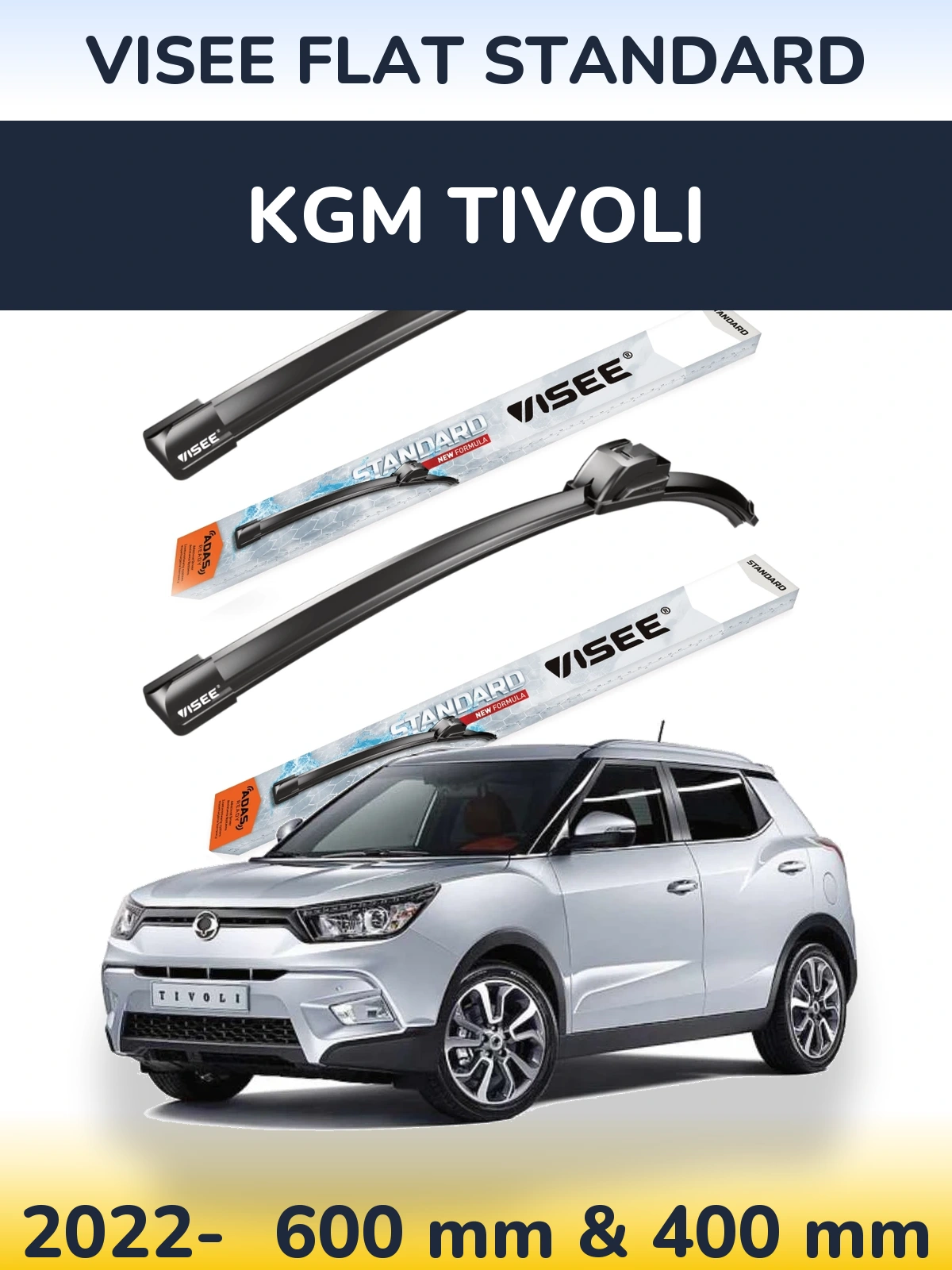 Komplet przednich wycieraczek VISEE FLAT STANDARD 600 & 400 mm do KGM Tivoli 2022-2026