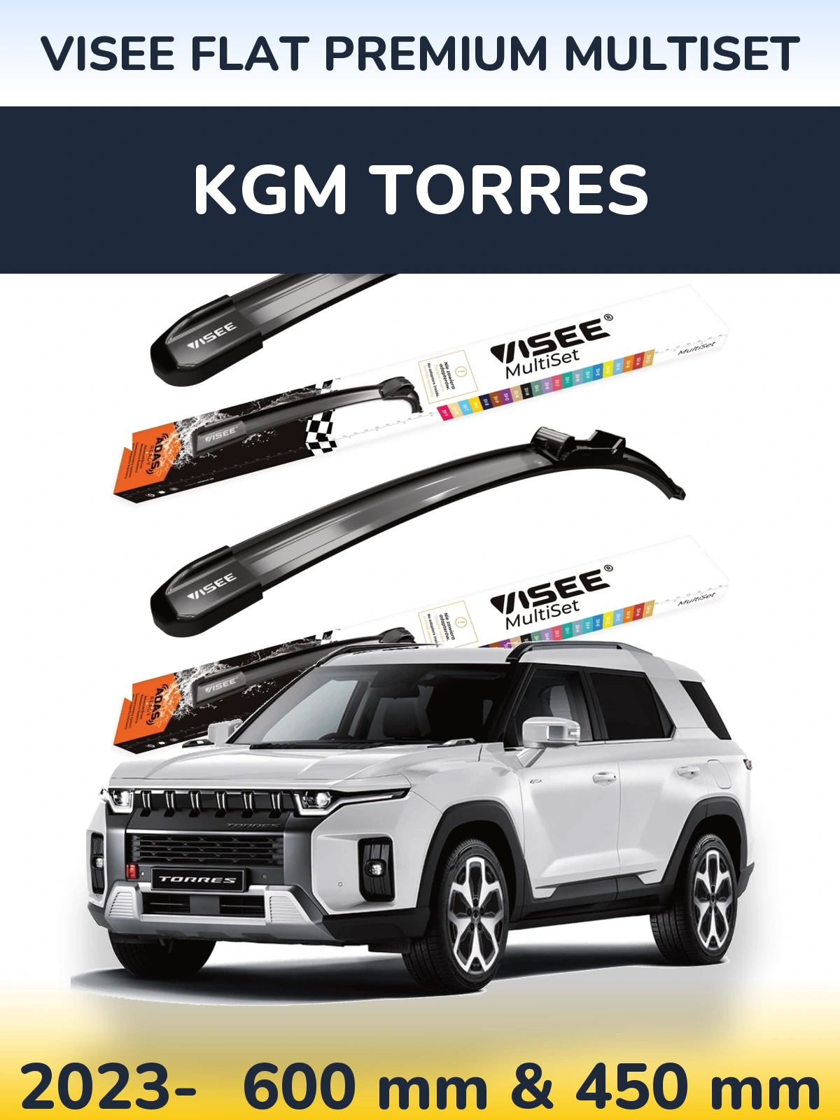 Komplet przednich wycieraczek VISEE FLAT PREMIUM MultiSet 600 & 450 mm do KGM Torres 2023-2026