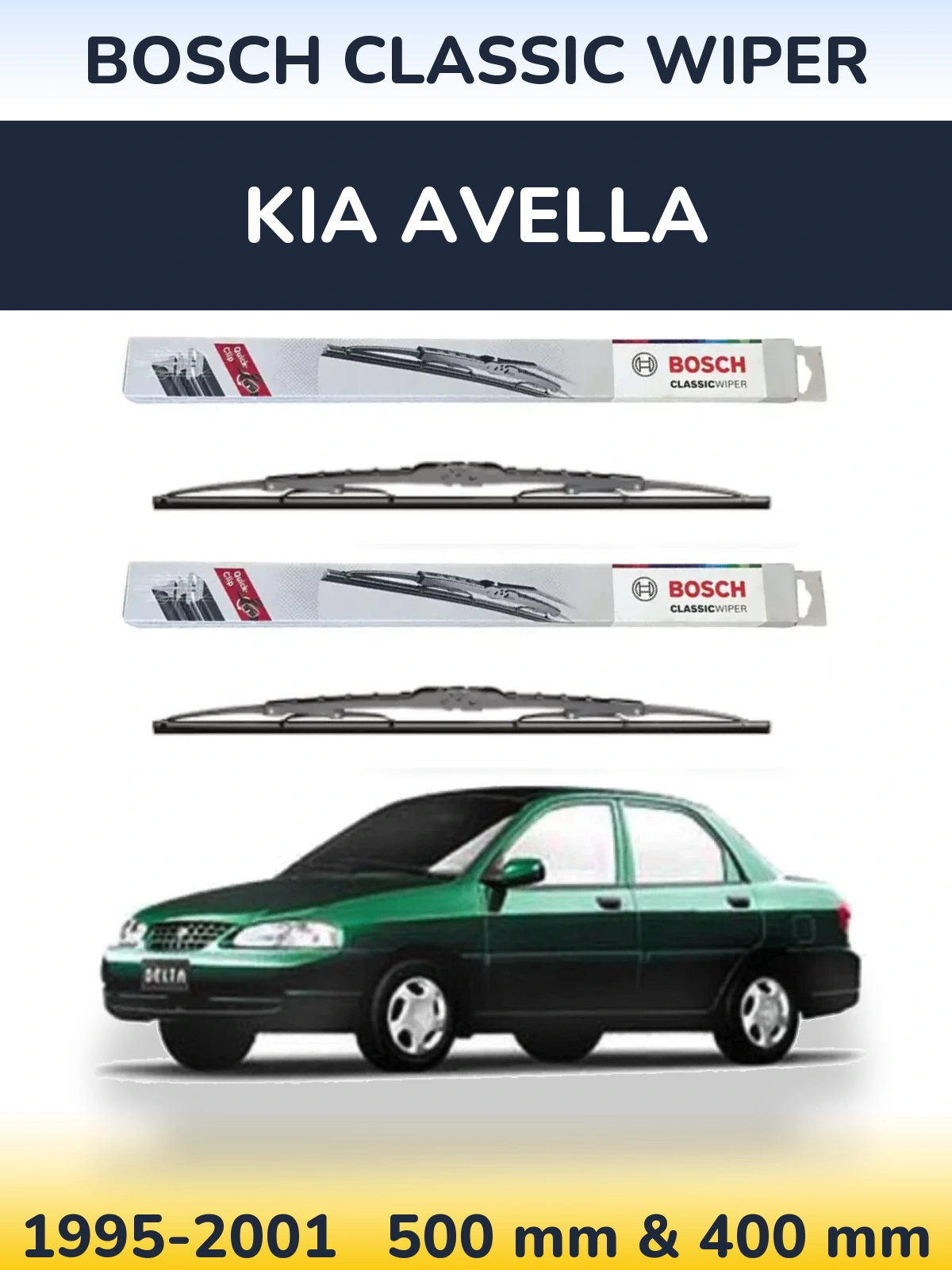 Комплект передних дворников BOSCH Classic Wiper 500 & 400 мм для KIA Avella 1995-2001