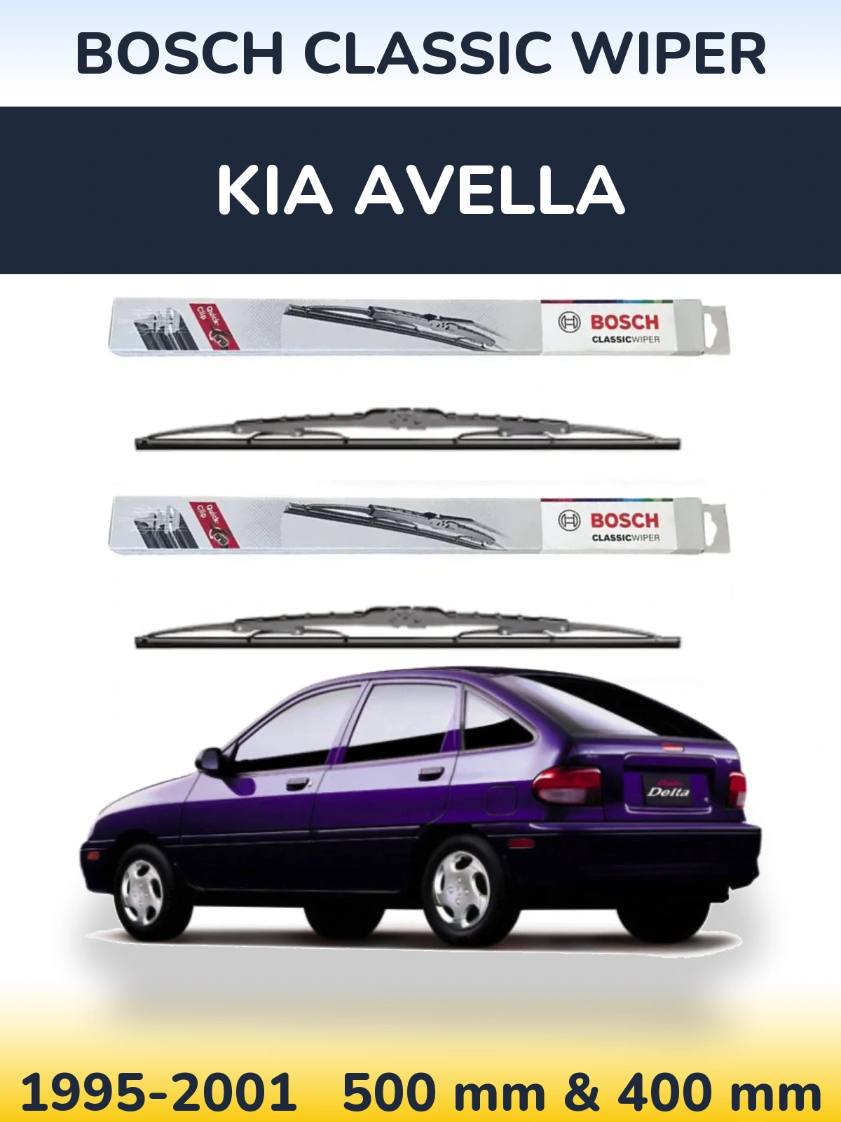 Комплект передних дворников BOSCH Classic Wiper 500 & 400 мм для KIA Avella 1995-2001