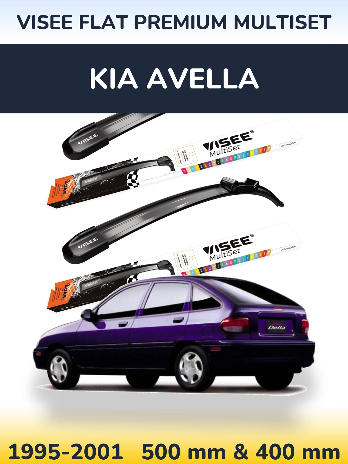 Komplet przednich wycieraczek VISEE FLAT PREMIUM MultiSet 500 & 400 mm do KIA Avella 1995-2001