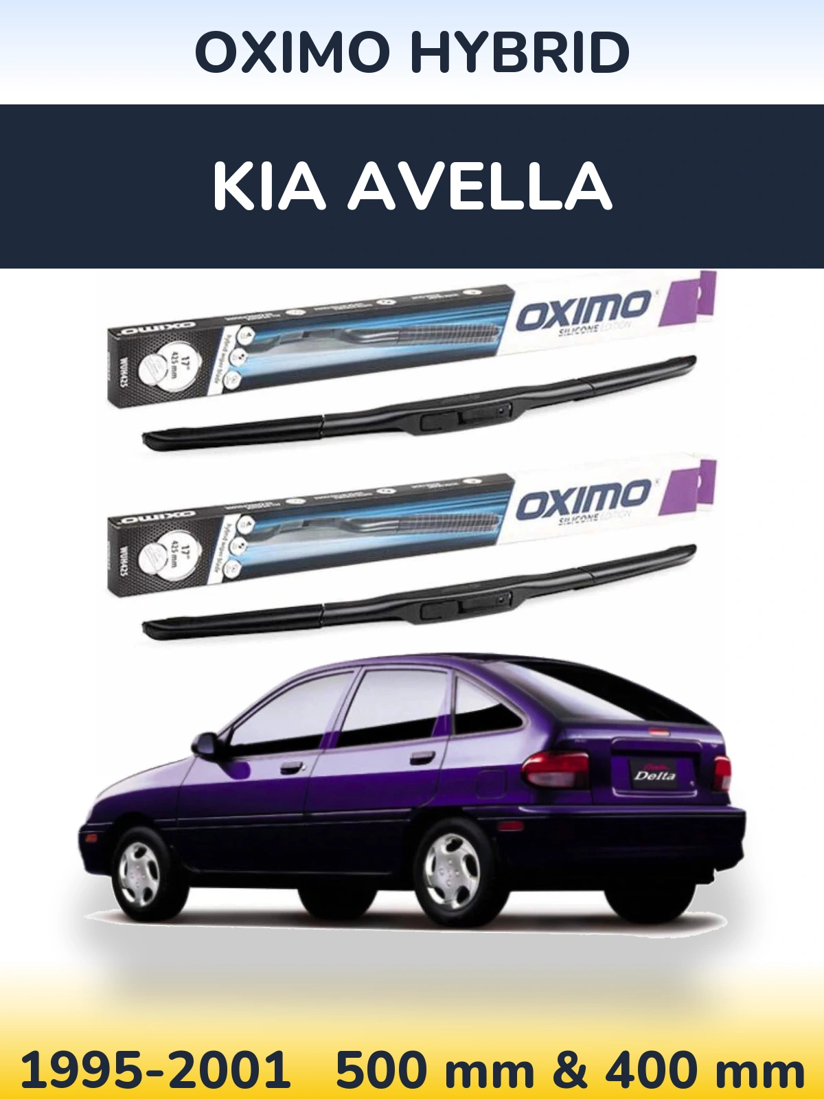 Комплект передних дворников Oximo Hybrid 500 & 400 мм для KIA Avella 1995-2001