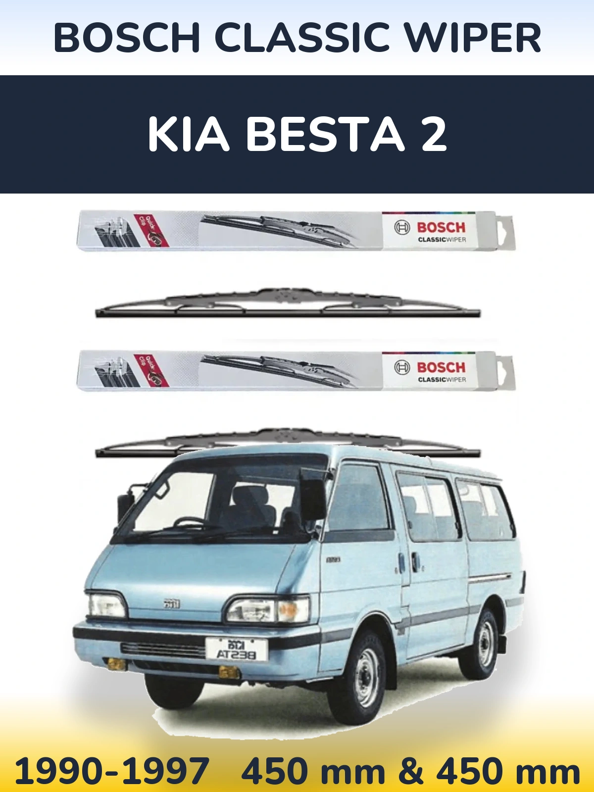 Front wiper blade set BOSCH Classic Wiper 450 & 450 mm for KIA Besta 2 1990-1997