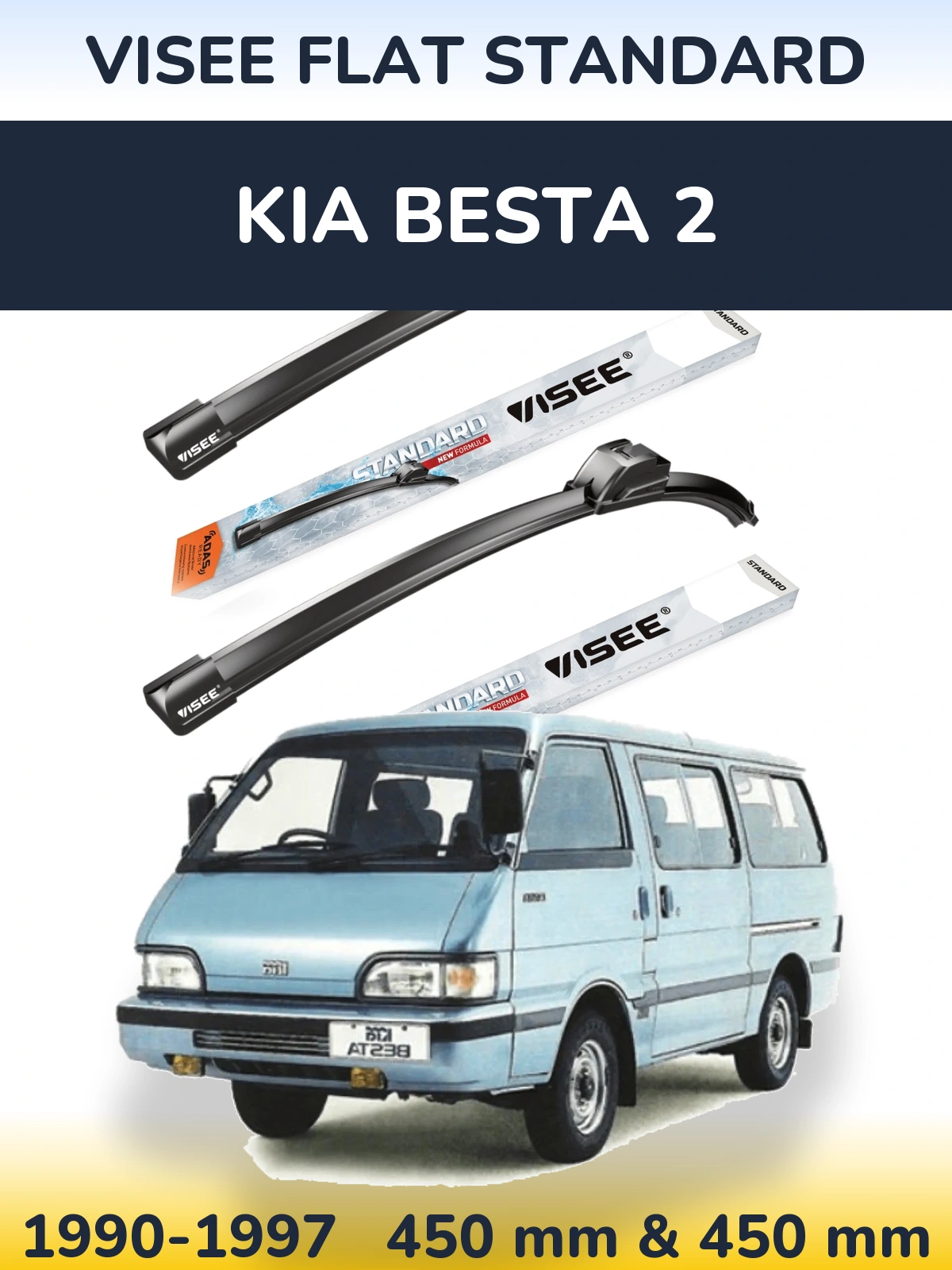 Komplet przednich wycieraczek VISEE FLAT STANDARD 450 & 450 mm do KIA Besta 2 1990-1997