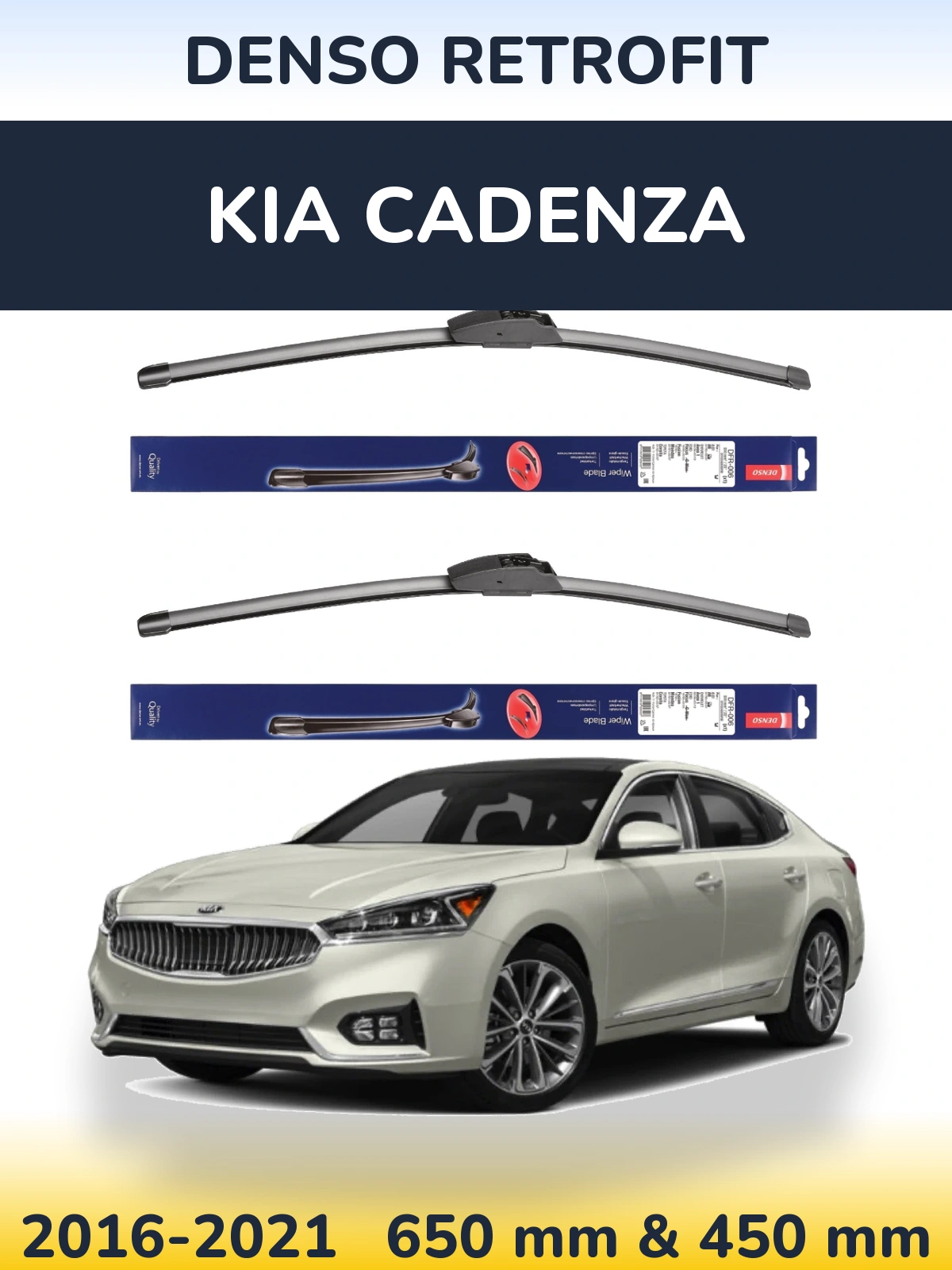 Front wiper blade set Denso Retrofit 650 & 450 mm for KIA Cadenza 2016-2021