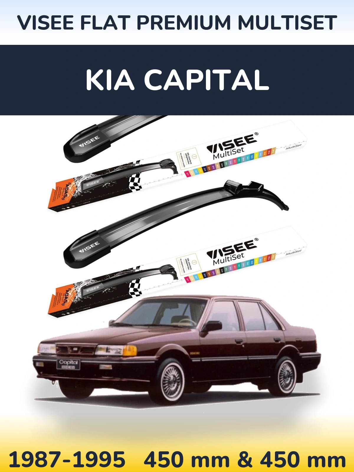 Komplet przednich wycieraczek VISEE FLAT PREMIUM MultiSet 450 & 450 mm do KIA Capital 1987-1995