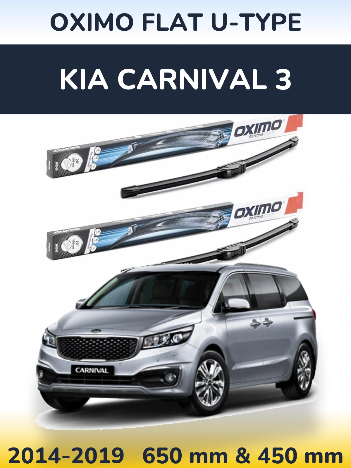 Komplet przednich wycieraczek Oximo Flat U-type 650 & 450 mm do KIA Carnival 3 2014-2019