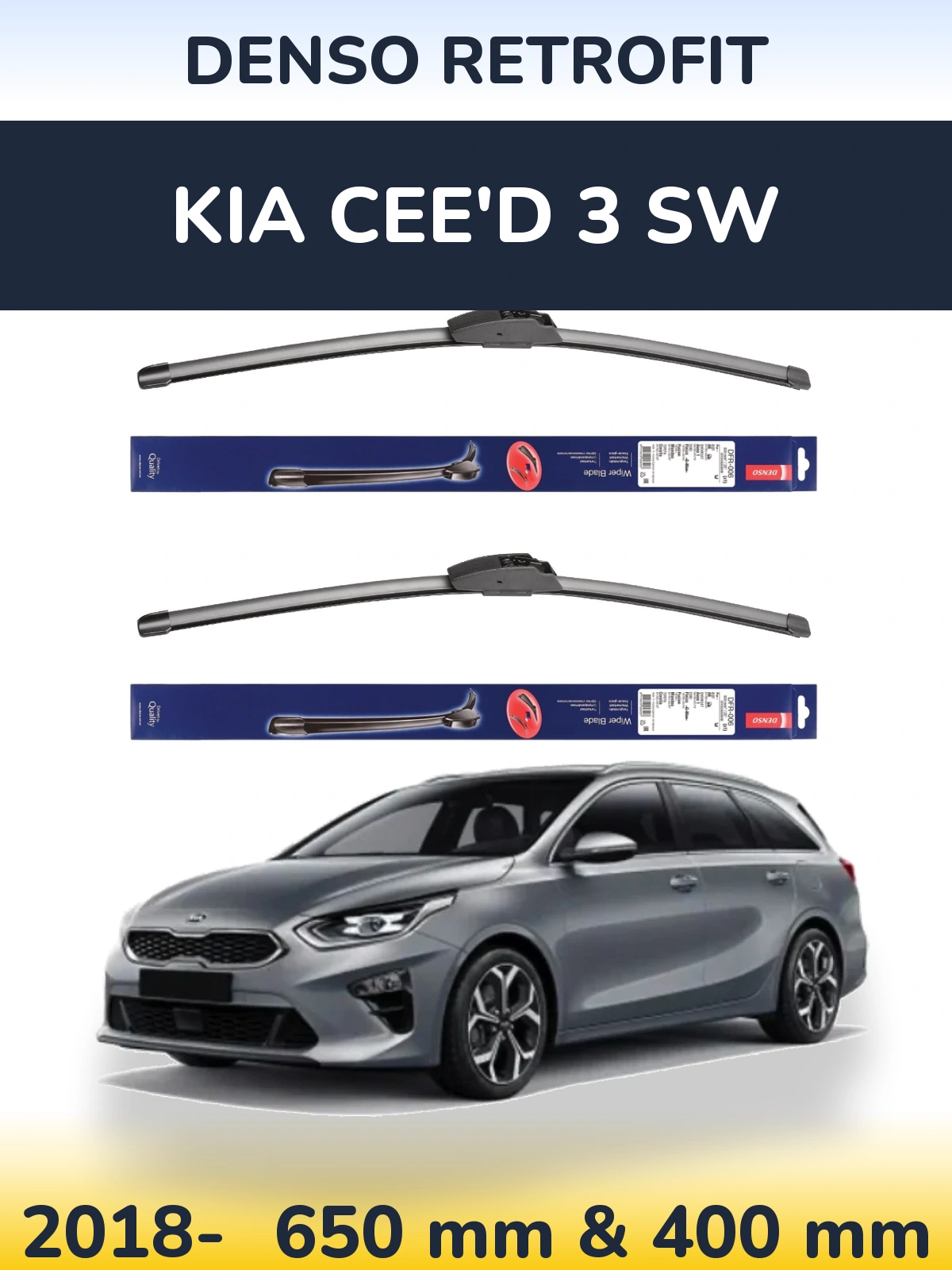 Komplet przednich wycieraczek Denso Retrofit 650 & 400 mm do KIA Cee'd 3 SW 2018-2026