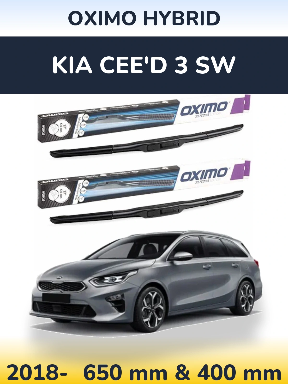 Front wiper blade set Oximo Hybrid 650 & 400 mm for KIA Cee'd 3 SW 2018-2026
