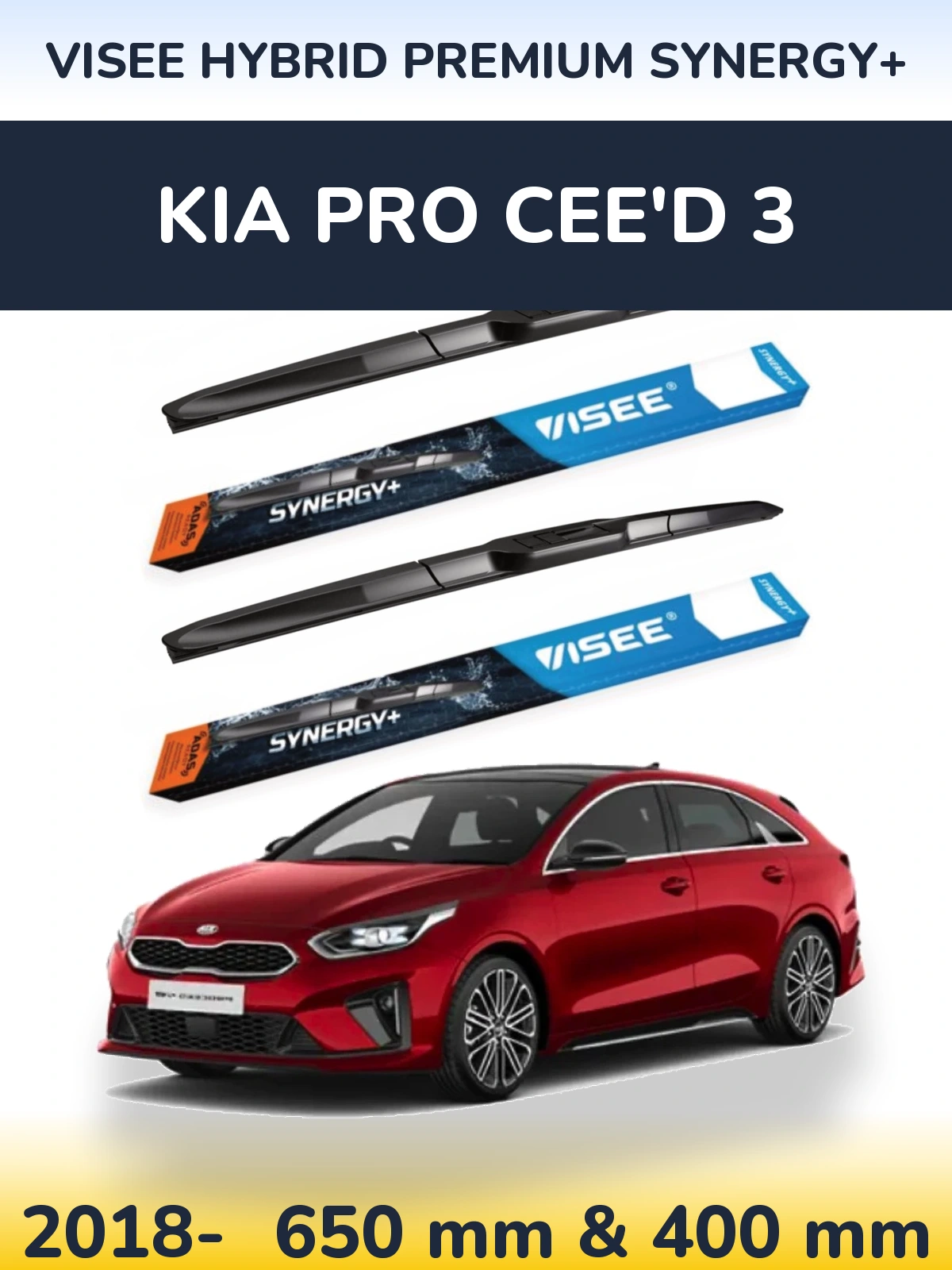 Комплект передних дворников VISEE HYBRID PREMIUM SYNERGY+ 650 & 400 мм для KIA Pro Cee'd 3 2018-2026