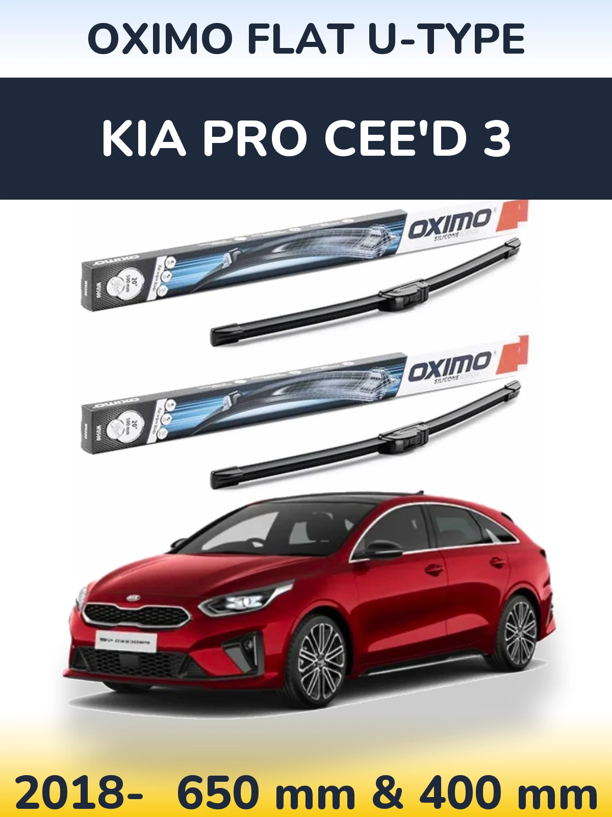 Комплект передних дворников Oximo Flat U-type 650 & 400 мм для KIA Pro Cee'd 3 2018-2026