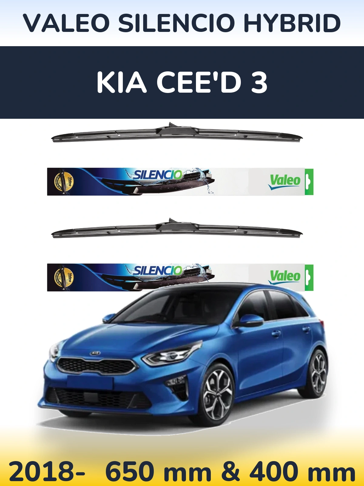 Комплект передних дворников Valeo Silencio Hybrid 650 & 400 мм для KIA Cee'd 3 2018-2026