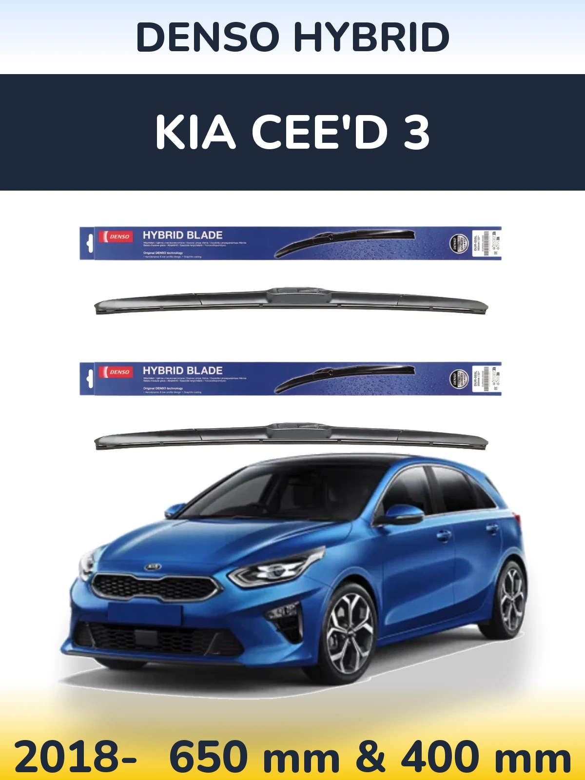 Komplet przednich wycieraczek Denso Hybrid 650 & 400 mm do KIA Cee'd 3 2018-2026