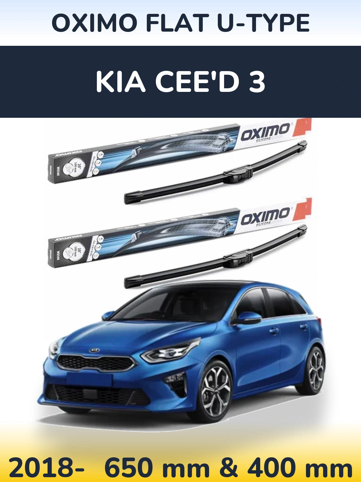 Komplet przednich wycieraczek Oximo Flat U-type 650 & 400 mm do KIA Cee'd 3 2018-2026