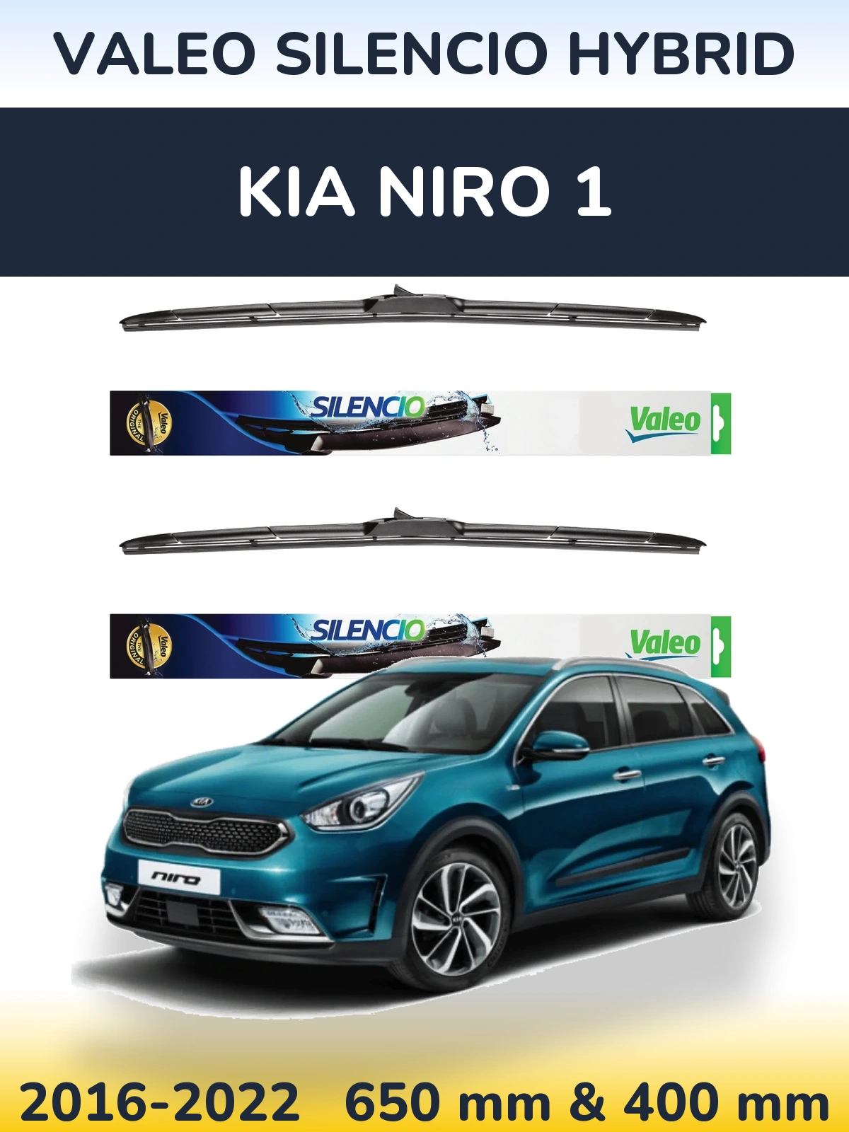 Komplet przednich wycieraczek Valeo Silencio Hybrid 650 & 400 mm do KIA Niro 1 2016-2022