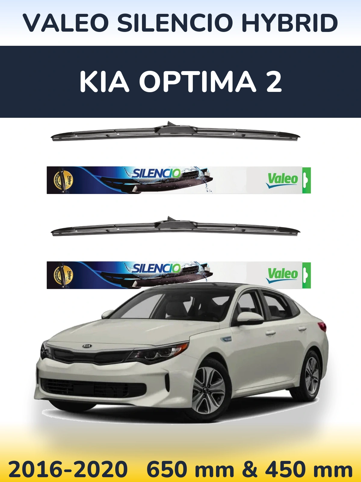 Komplet przednich wycieraczek Valeo Silencio Hybrid 650 & 450 mm do KIA Optima 2 2016-2020
