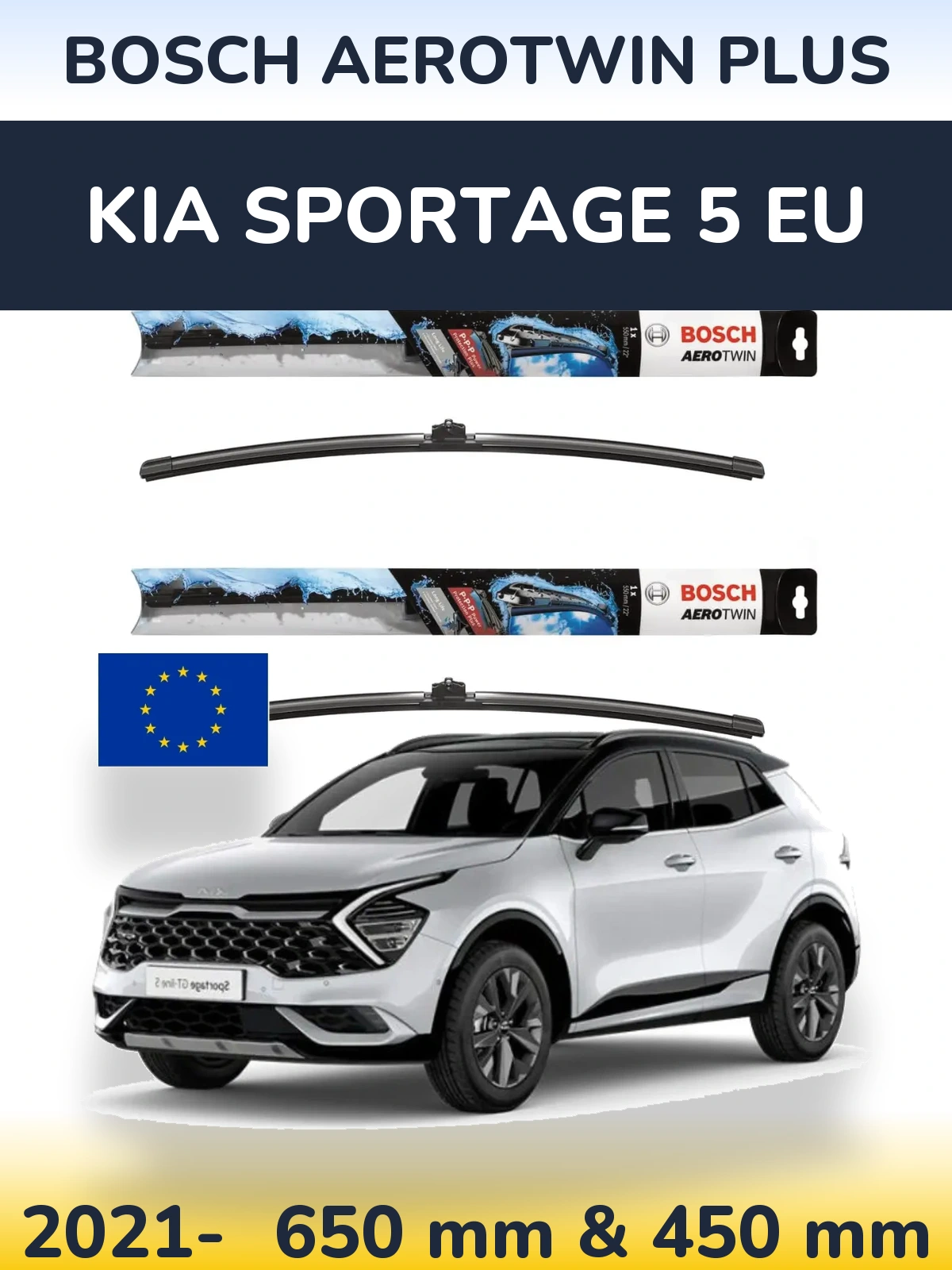Комплект передних дворников BOSCH AeroTwin Plus 650 & 450 мм для KIA Sportage 5 EU 2021-2026
