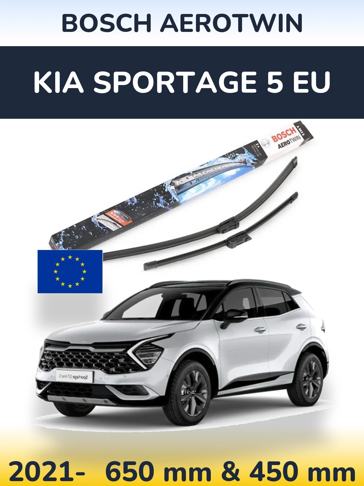 Комплект передних дворников BOSCH AeroTwin 650 & 450 мм для KIA Sportage 5 EU 2021-2026