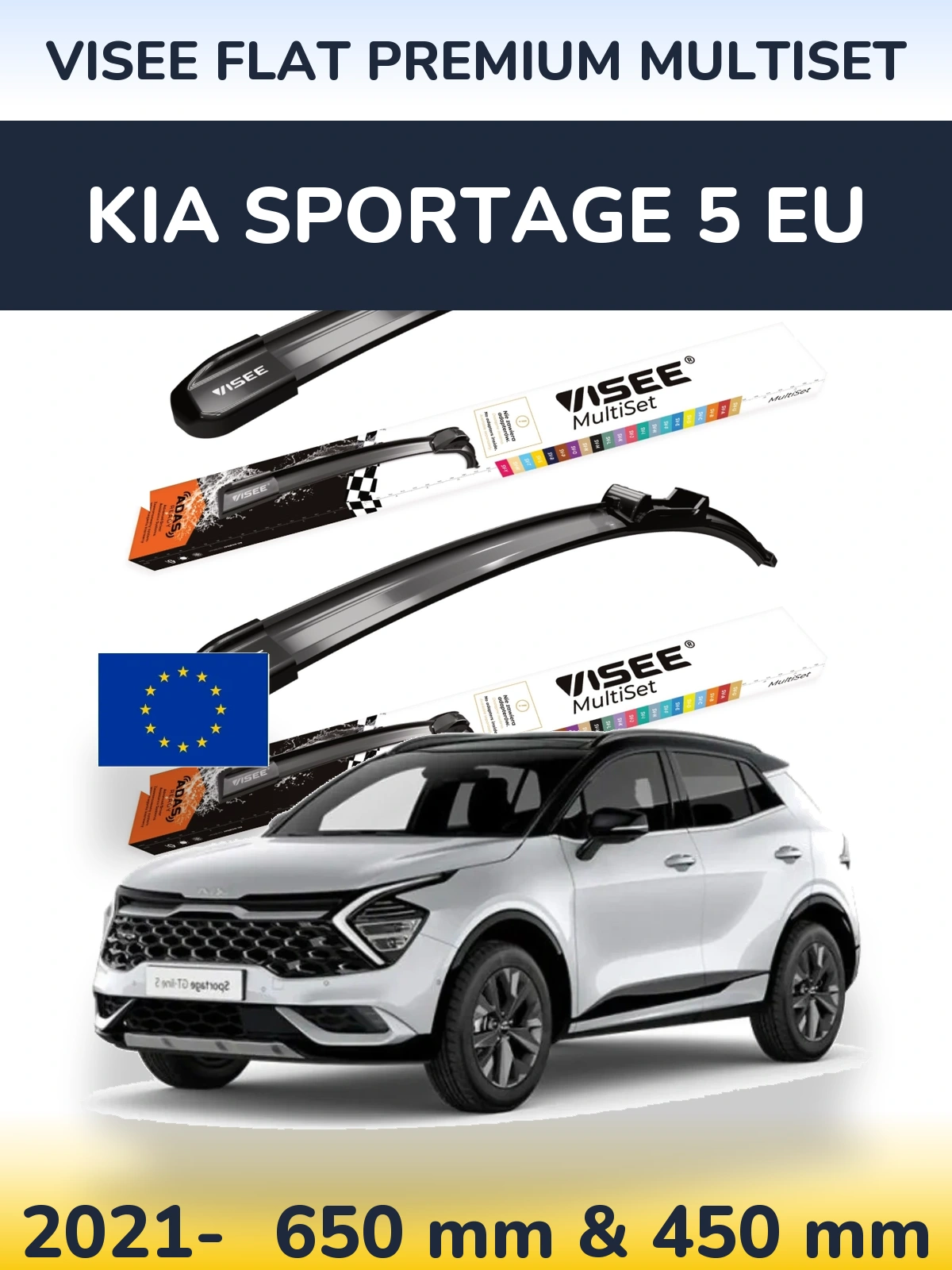 Front wiper blade set VISEE FLAT PREMIUM MultiSet 650 & 450 mm for KIA Sportage 5 EU 2021-2026