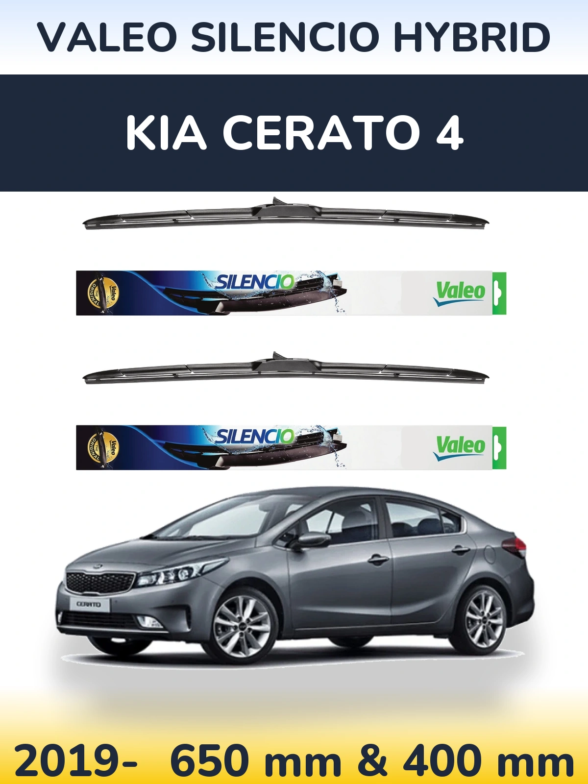 Komplet przednich wycieraczek Valeo Silencio Hybrid 650 & 400 mm do KIA Cerato 4 2019-2026