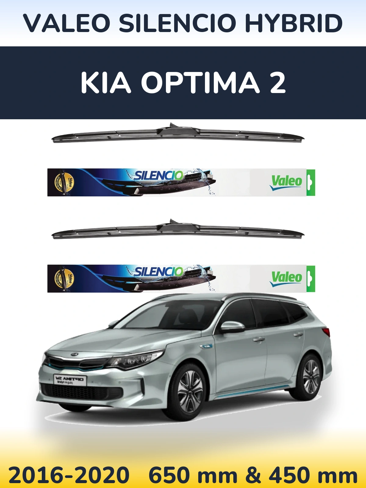 Комплект передних дворников Valeo Silencio Hybrid 650 & 450 мм для KIA Optima 2 2016-2020