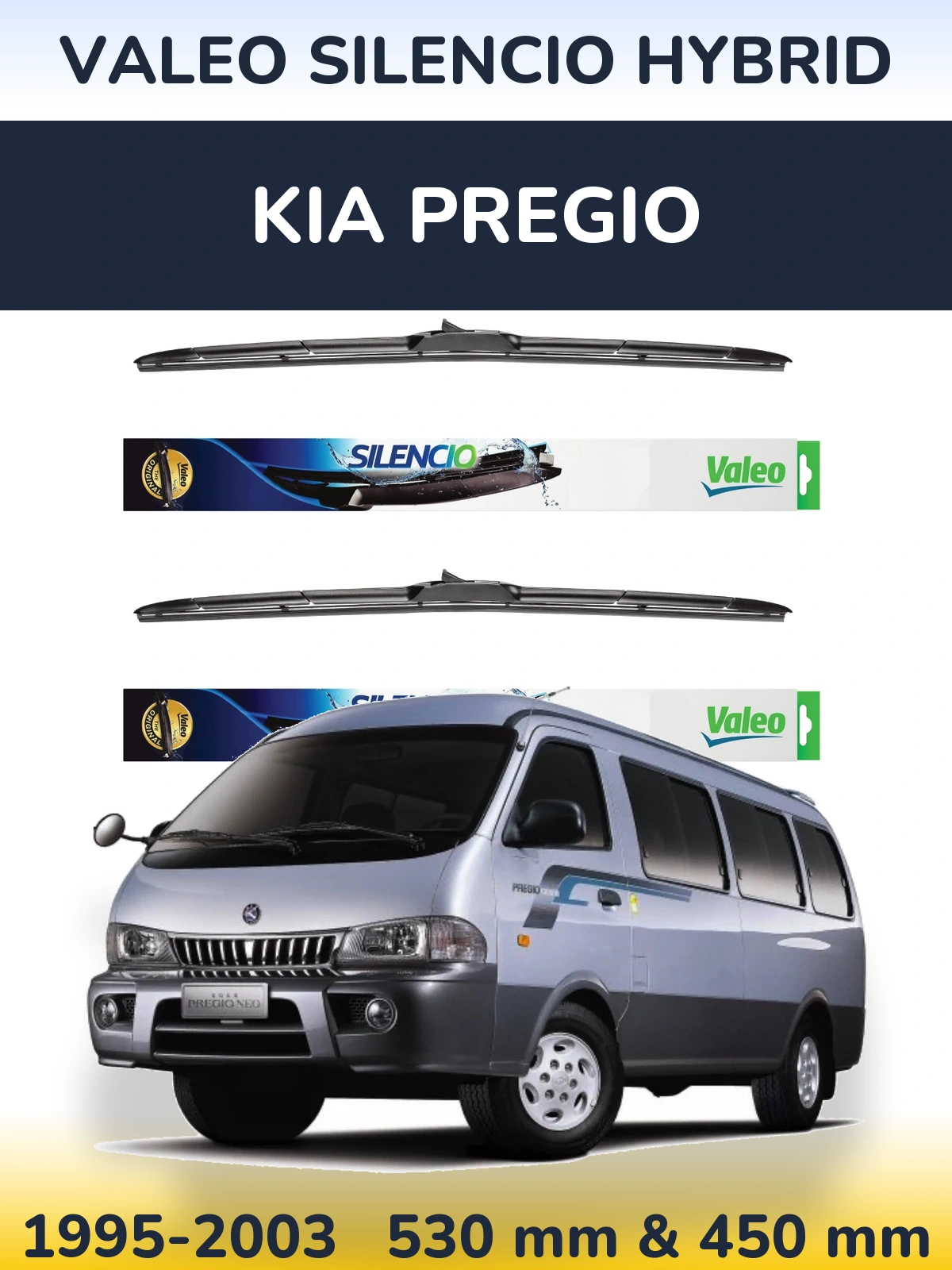 Комплект передних дворников Valeo Silencio Hybrid 530 & 450 мм для KIA Pregio 1995-2003