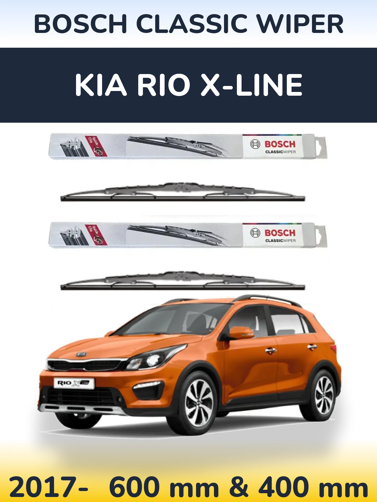 Komplet przednich wycieraczek BOSCH Classic Wiper 600 & 400 mm do KIA Rio X-Line 2017-2026