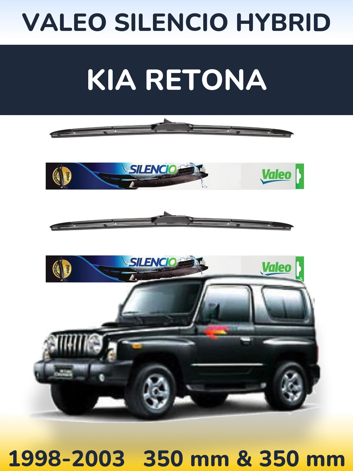Комплект передних дворников Valeo Silencio Hybrid 350 & 350 мм для KIA Retona 1998-2003